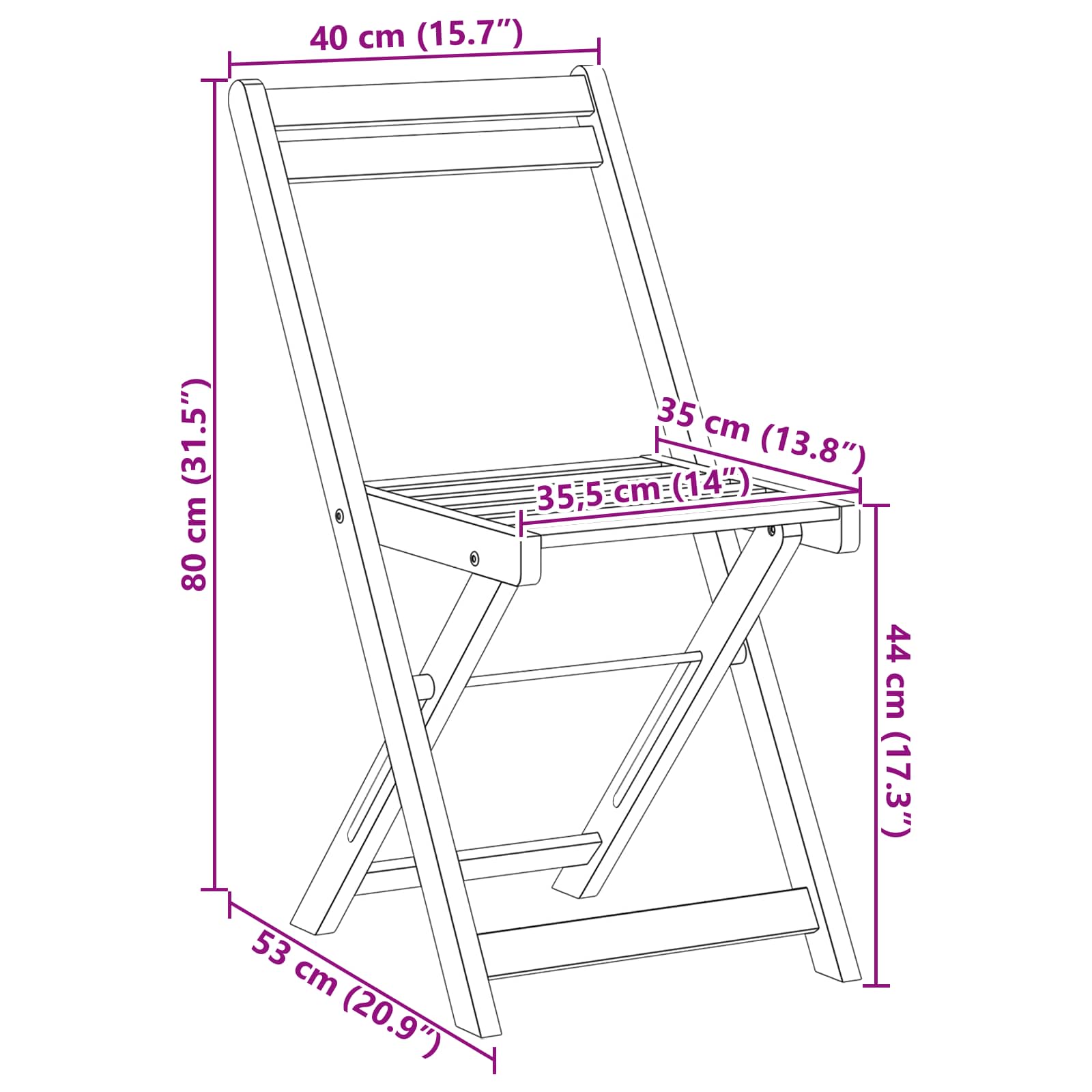 Vanjske bistro stolice 8 pcs Prirodna 40 x 53 x 80 cm