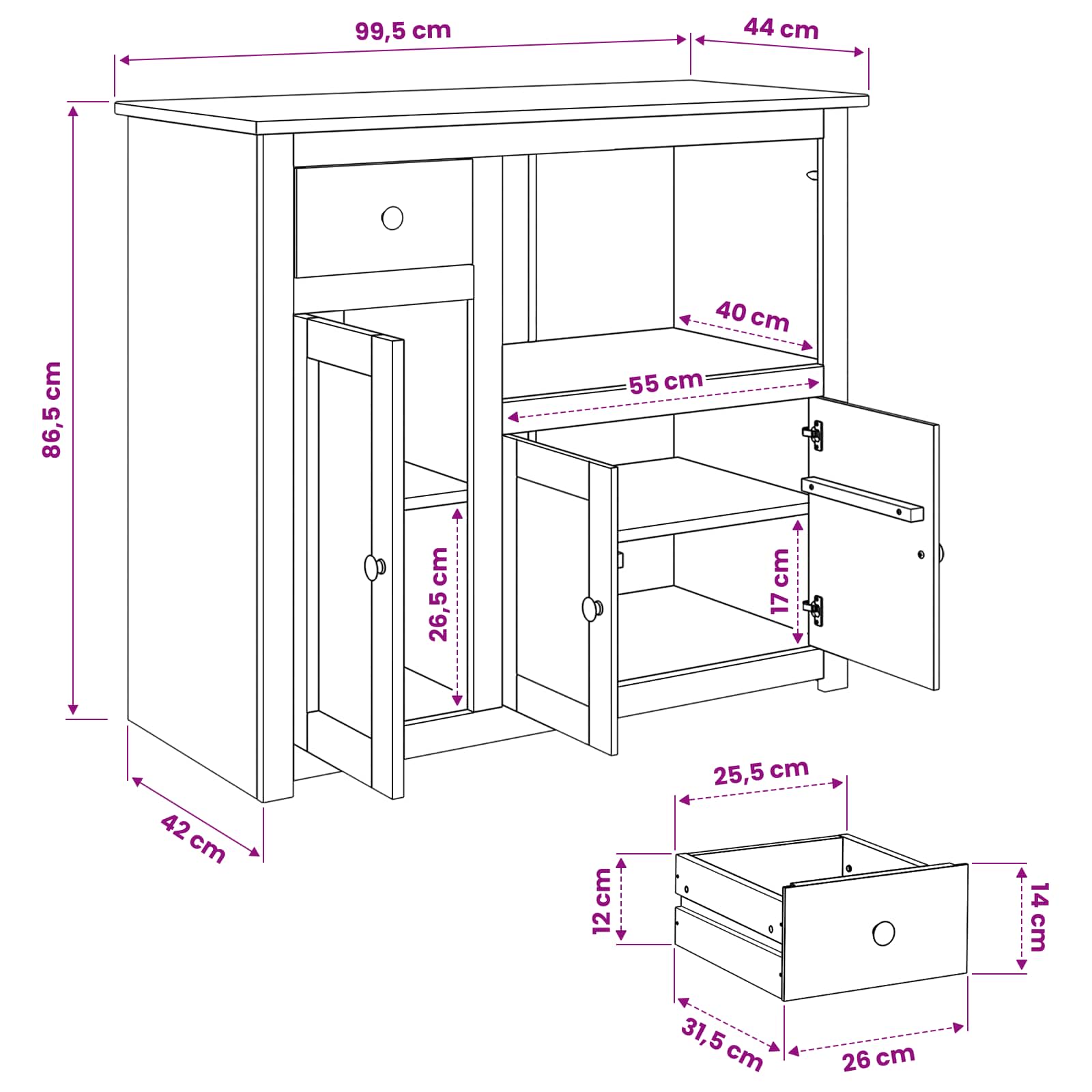 Mikrovalna Komoda PANAMA Medeni vosak 99.5 x 44 x 86.5 cm