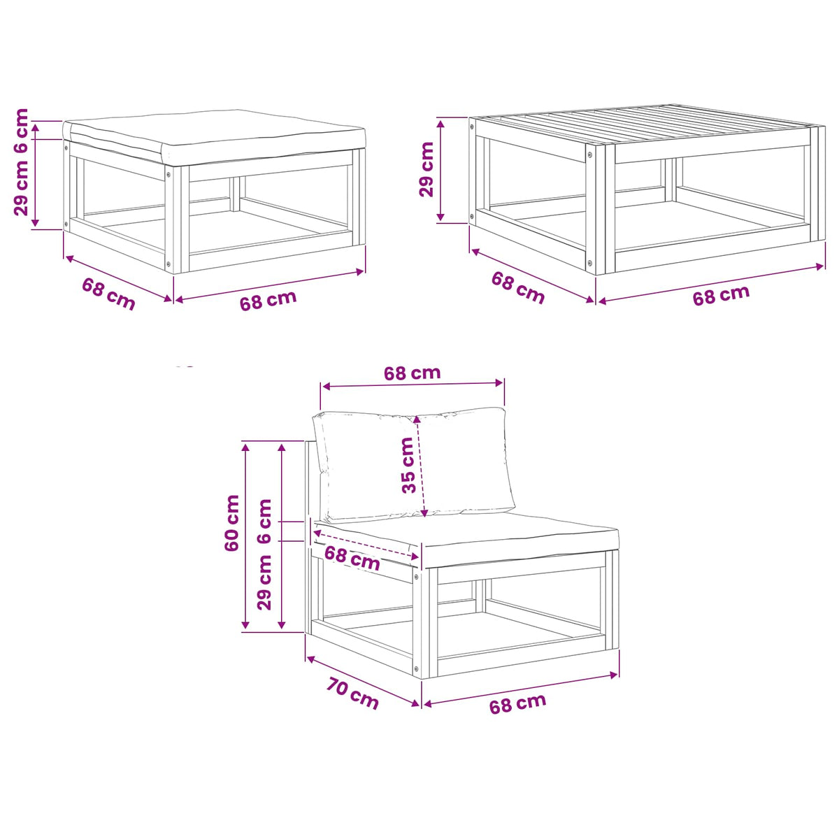 Modularna garnitura sofa s jastucima 3 kom. 2-sjedalo