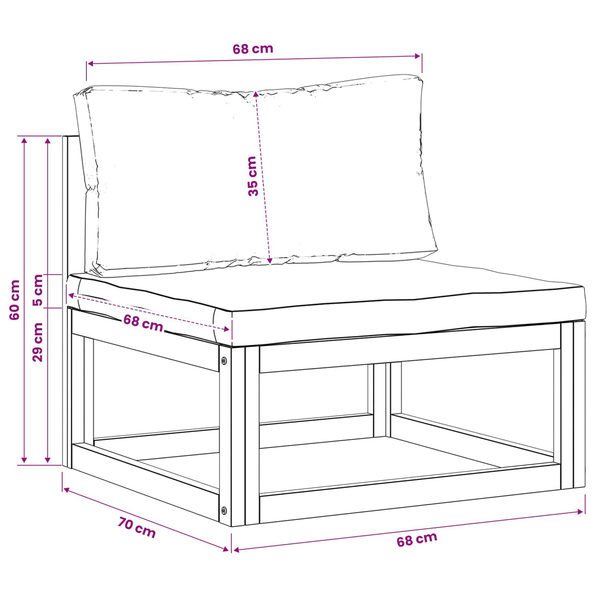 Modularna srednja sofa s jastucima 100 % poliester Solid-Acacia