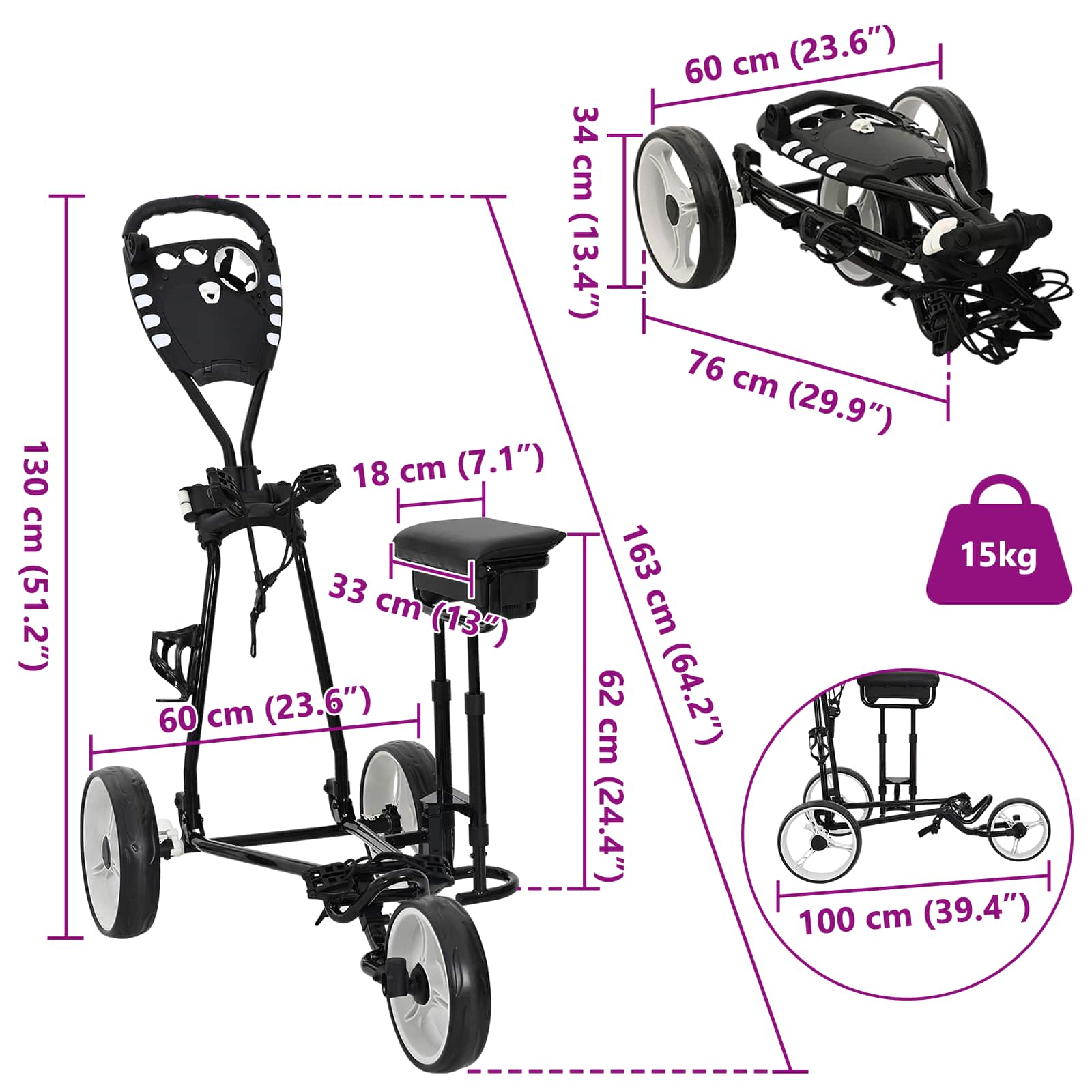Golf Trolej s sjedištem Crna i bijela 100 x 60 x 130 cm Željezo