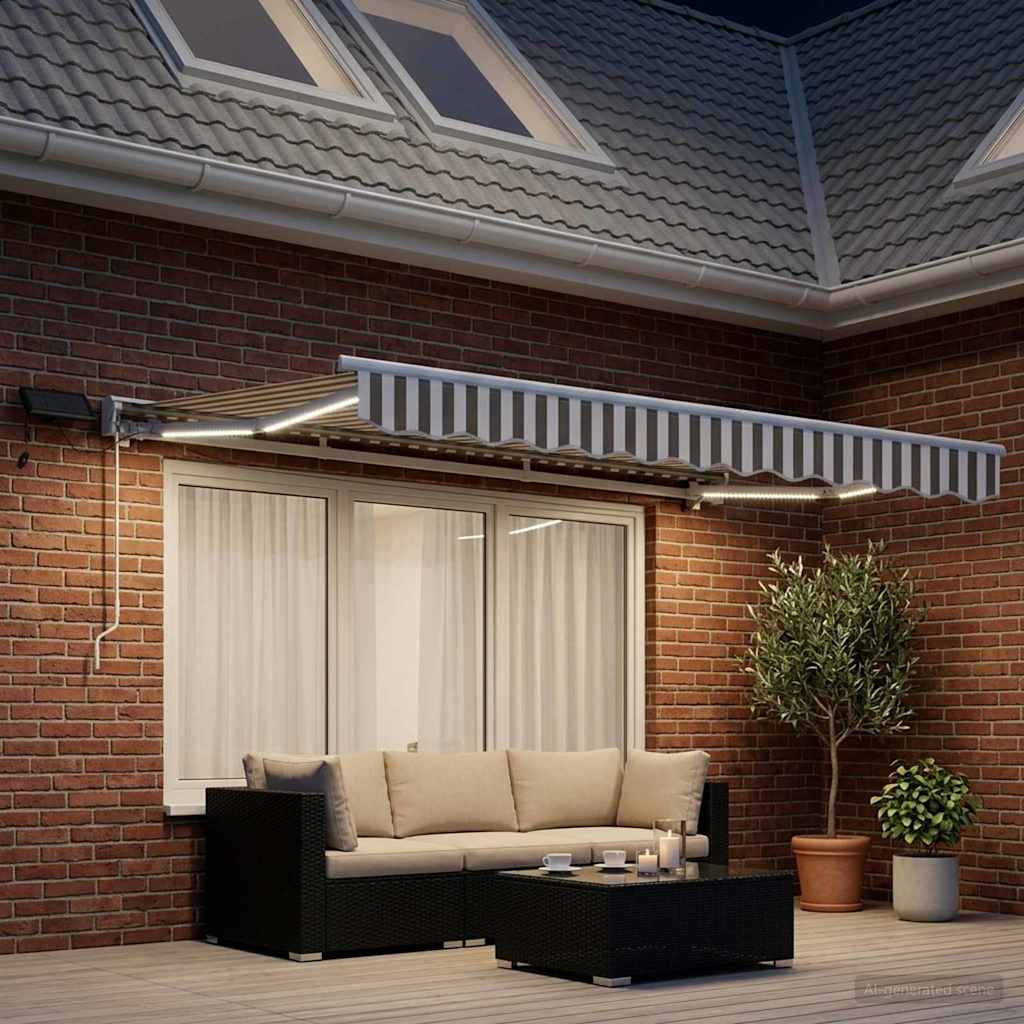 Ručni okvir tende s LED-ima Svijetlo siva i bijela. 3,5 x 2 m