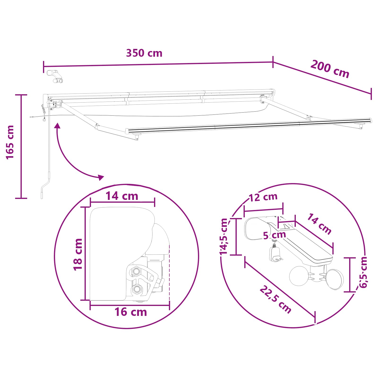 Električna retraktabilna tenda 3,5 x 2 m
