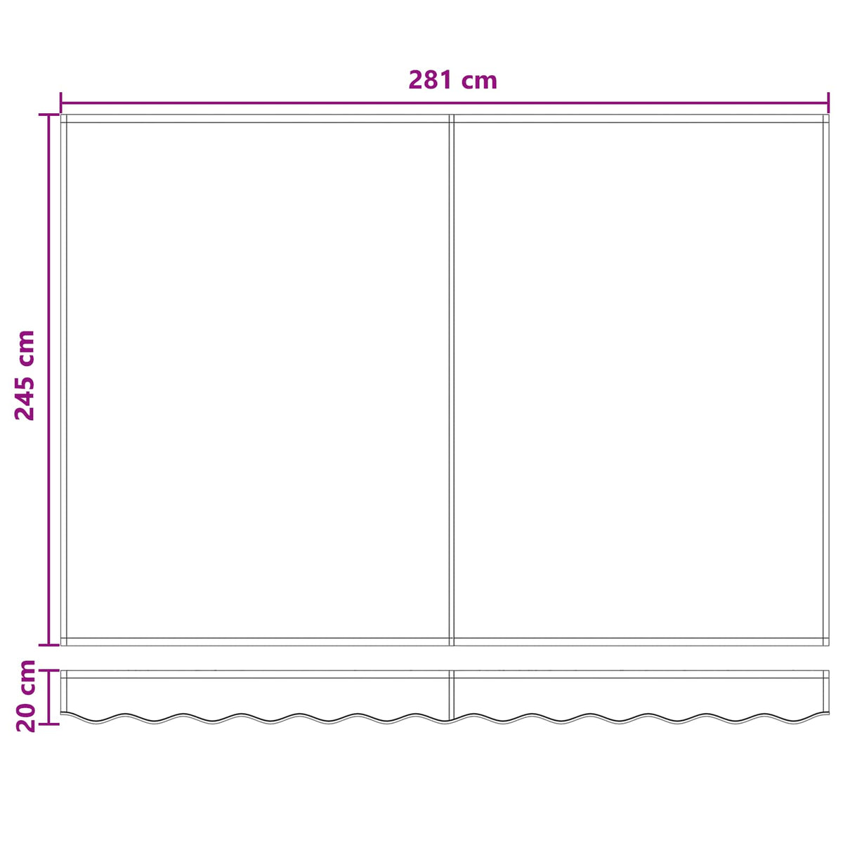 Povlačivi tende Svijetlo siva i bijela. 300 x 250 cm