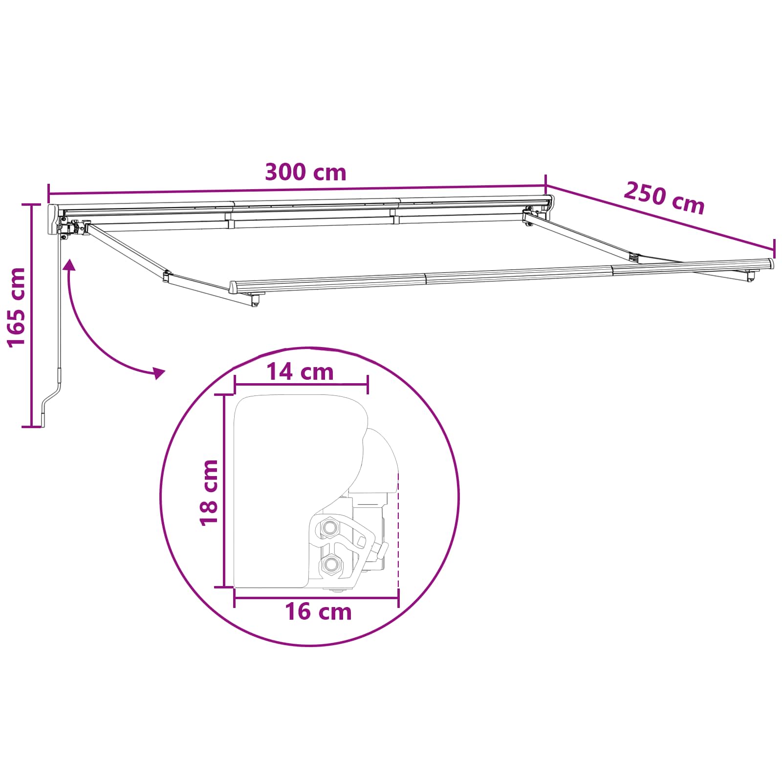 Ručni okvir tende s LED-ima Svijetlo siva i bijela. 3 x 2,5 m