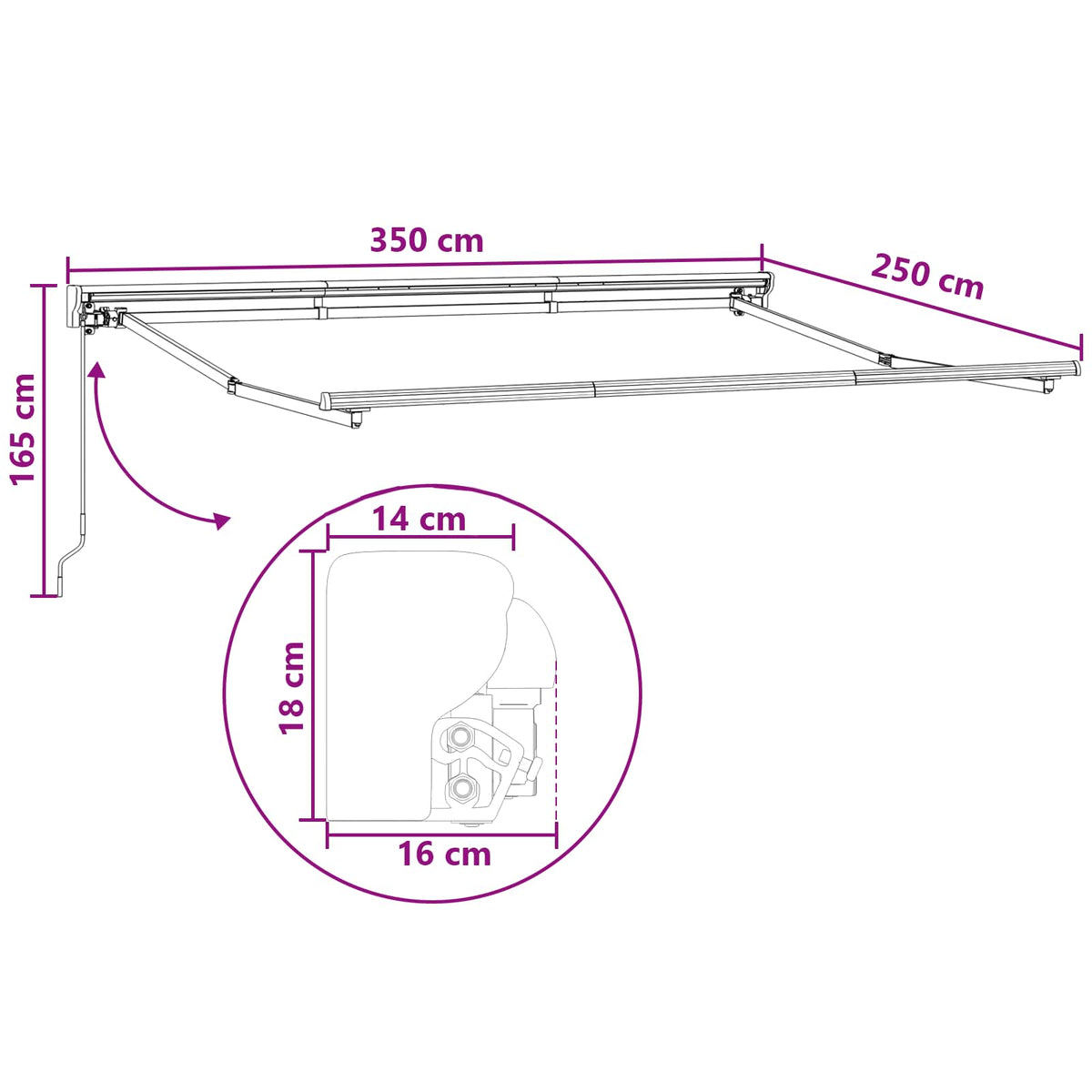Povlačivi tende Svijetlo siva i bijela. 3,5 x 2,5 m