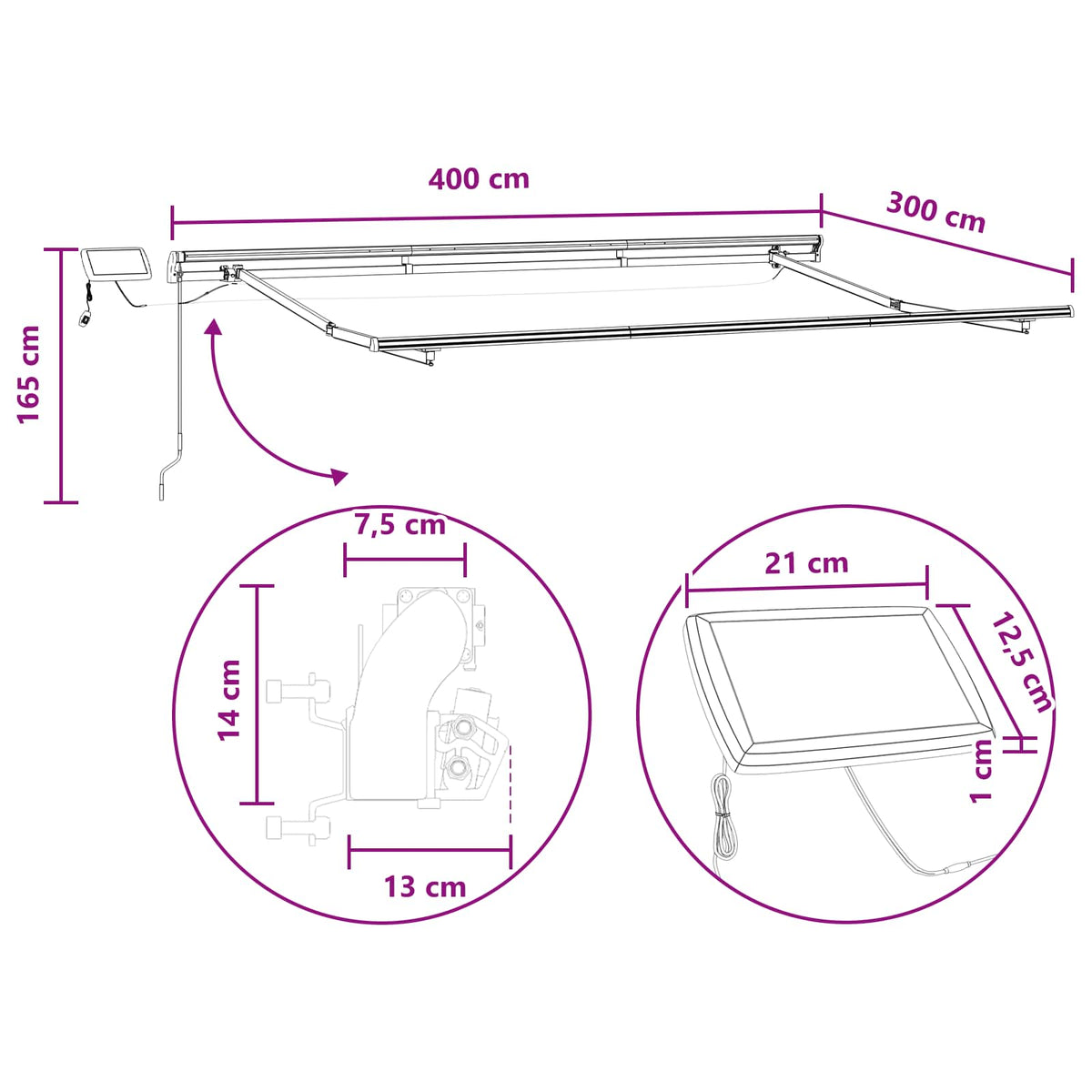 Povlačivi tende Svijetlo siva i bijela. 400 × 300 cm