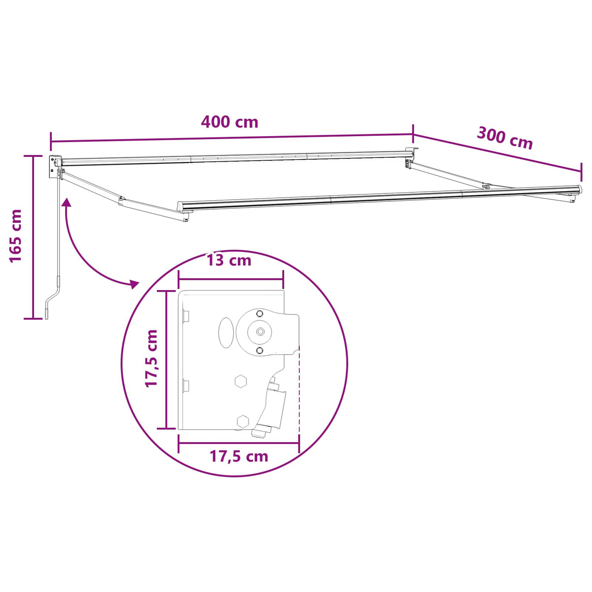 Povlačivi tende Svijetlo siva i bijela. 4 × 3 m