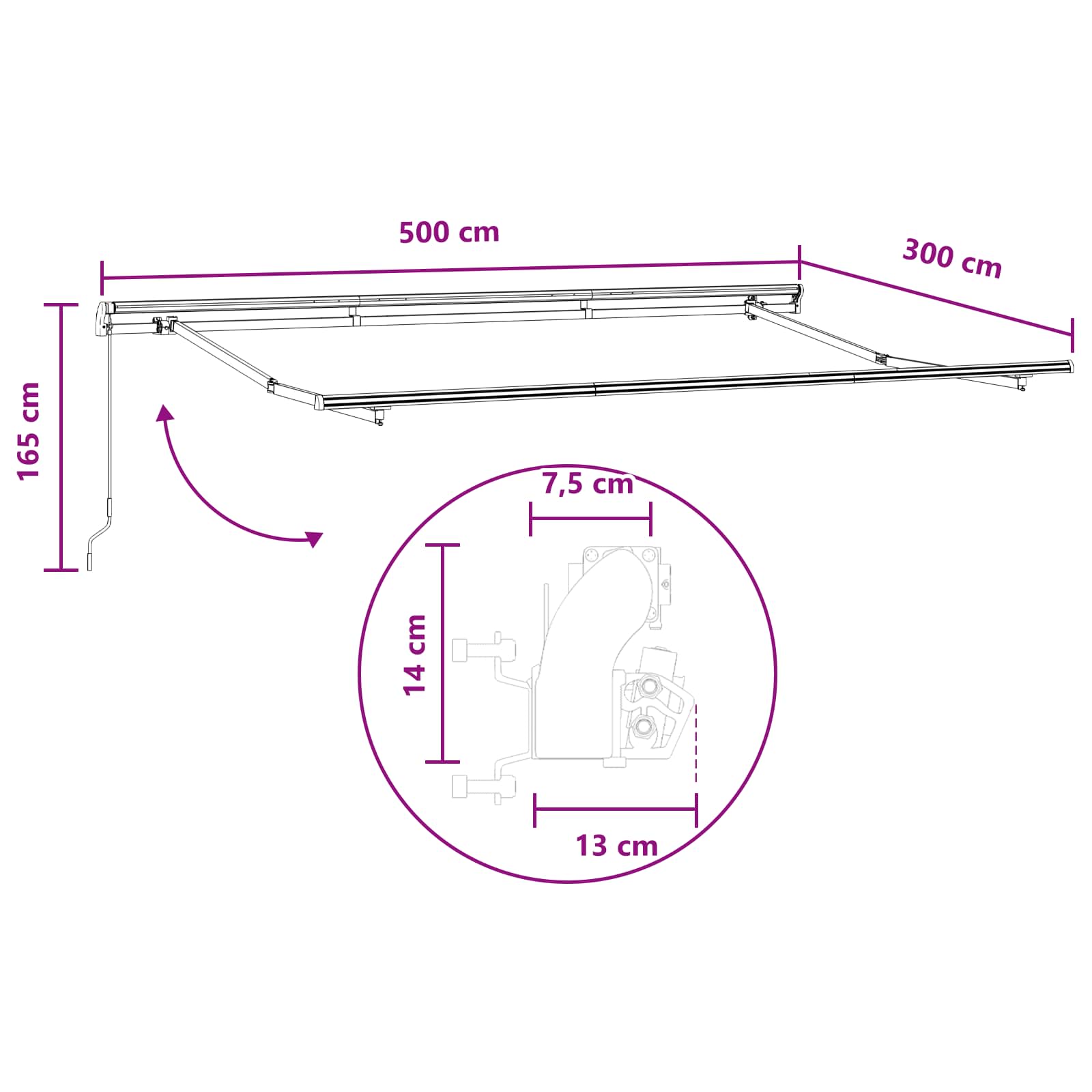 Povlačivi tende Pijesak 500 × 300 cm Poliester i aluminij