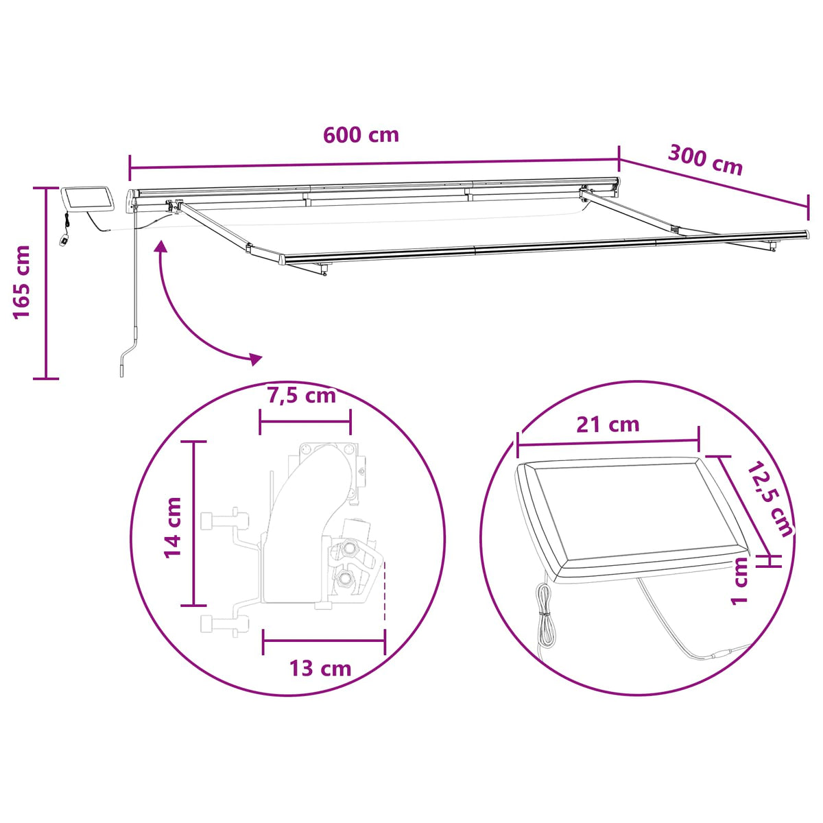 Povlačivi tende Pijesak 600 × 300 cm Tkanina i Aluminij