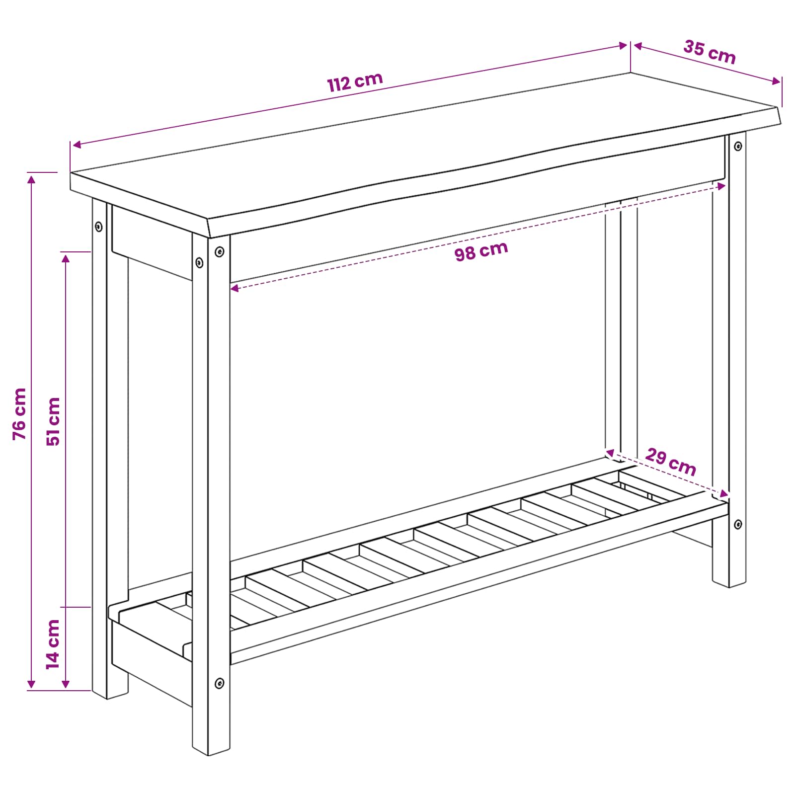 Konzolna stolica EKAI Crna 112 x 35 x 76 cm Masivna borovina