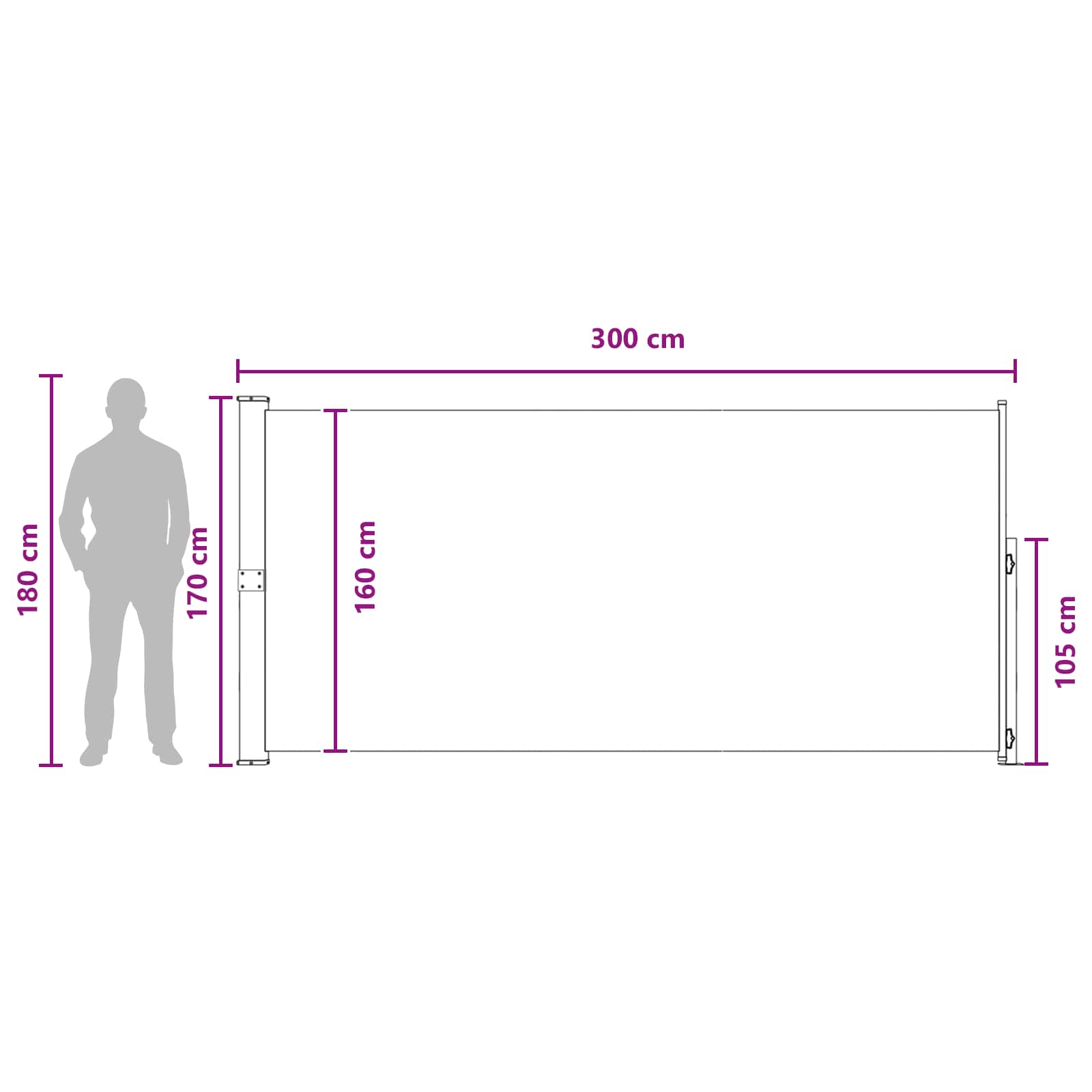 Retraktabilna bočna tende Antracit 300 x 170 cm Poliester