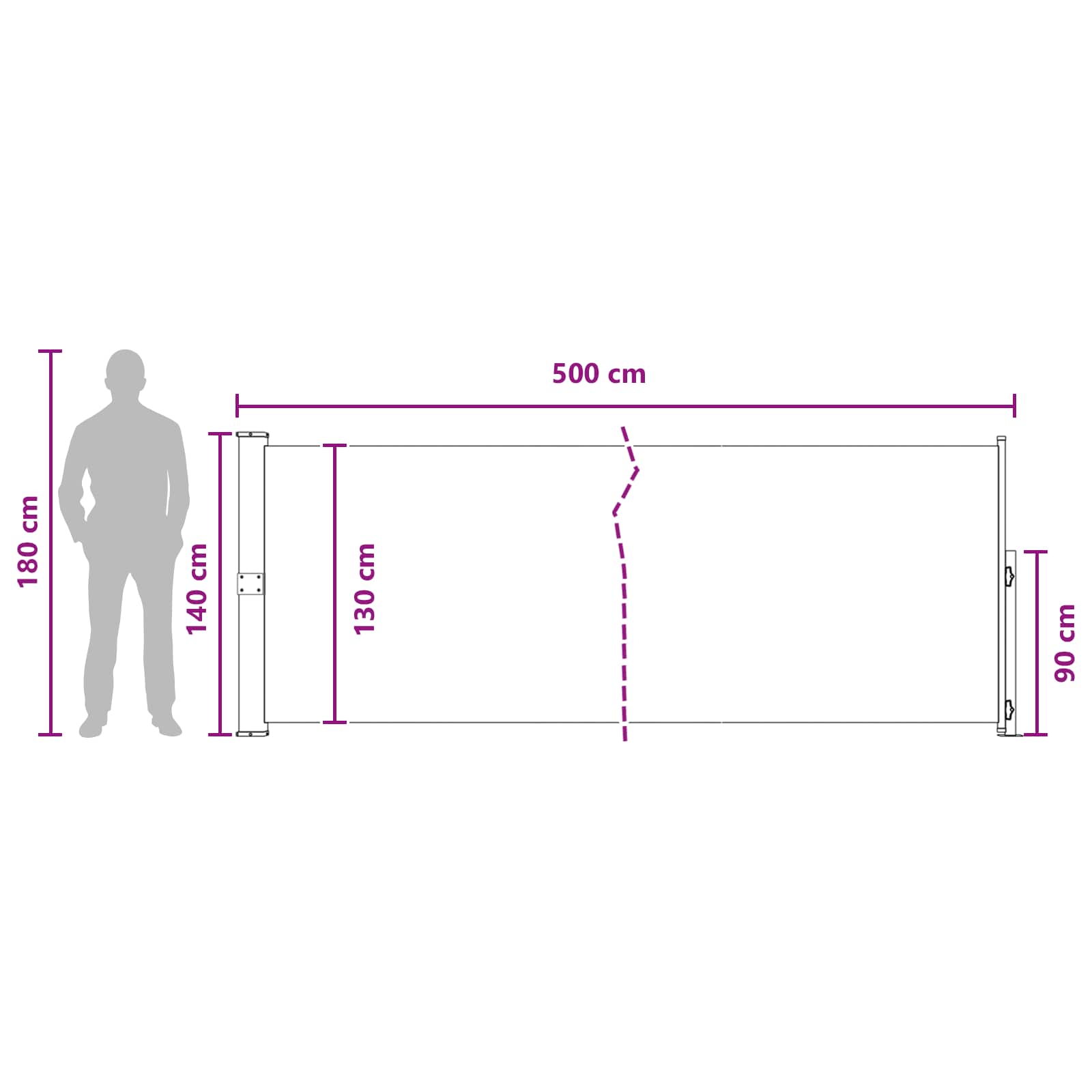 Retraktabilna bočna tende Sivosmeđa 500 x 140 cm Poliester