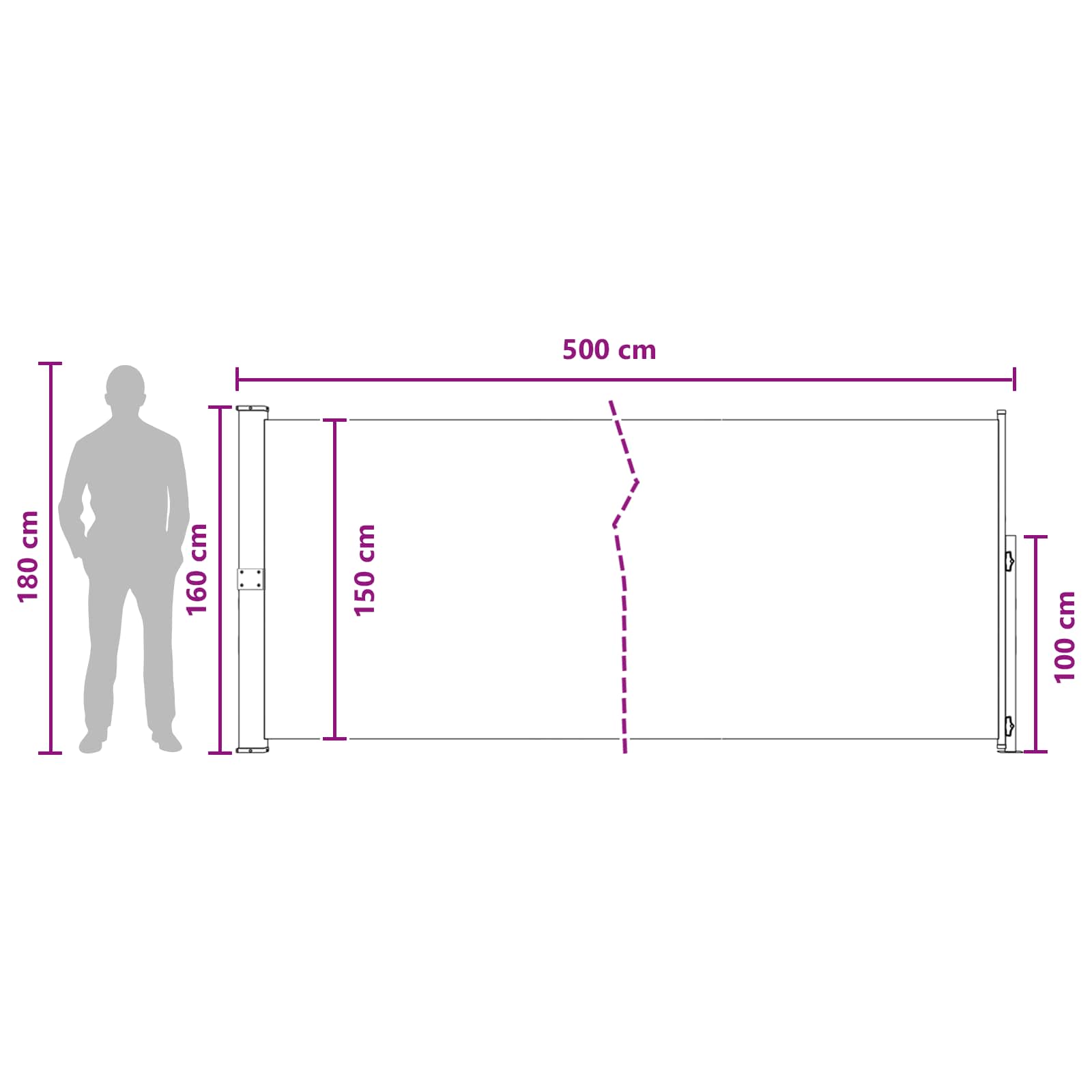 Retraktabilna bočna tende Bež 500 x 160 cm Poliester