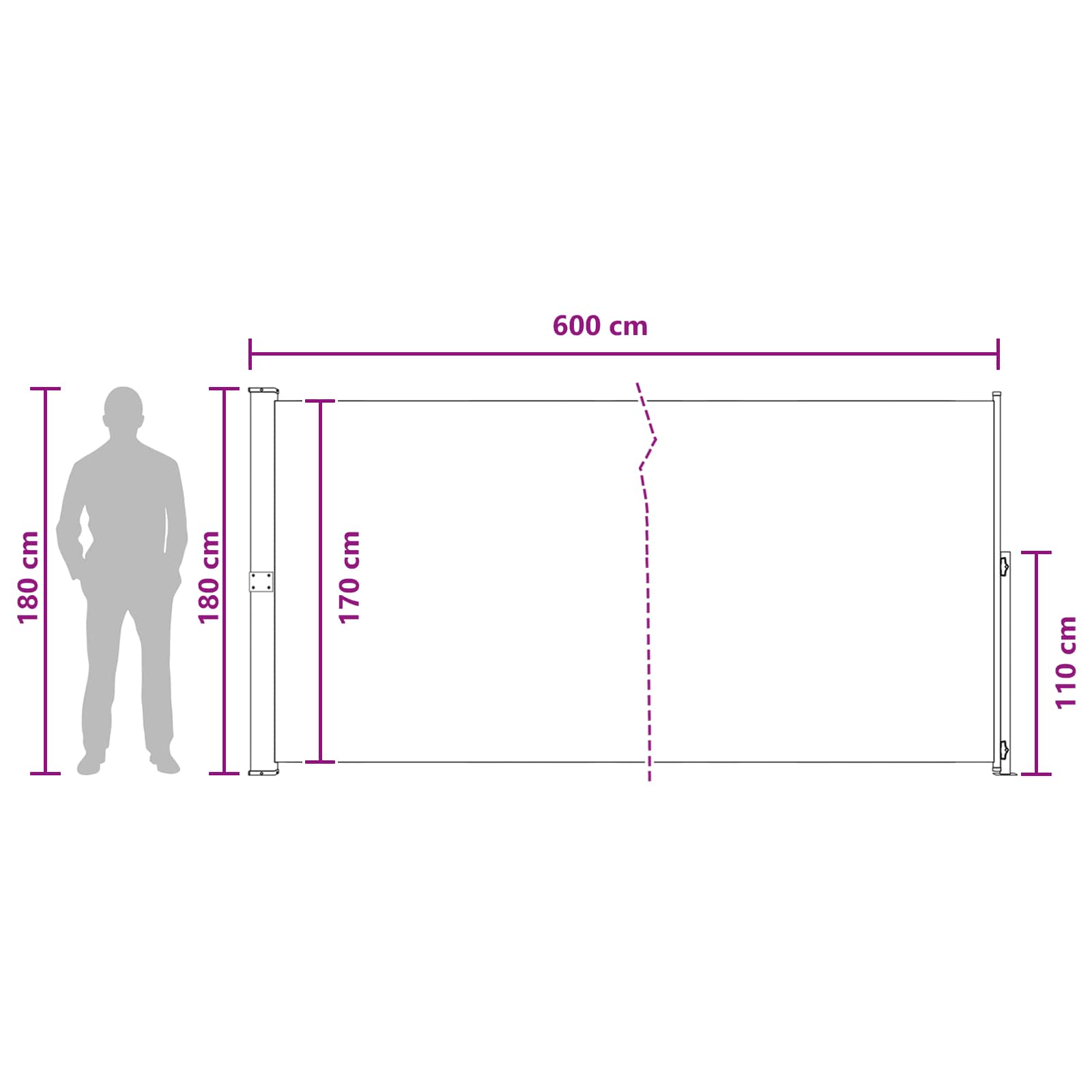 Retraktabilna bočna tende Antracit 600 x 180 cm Poliester