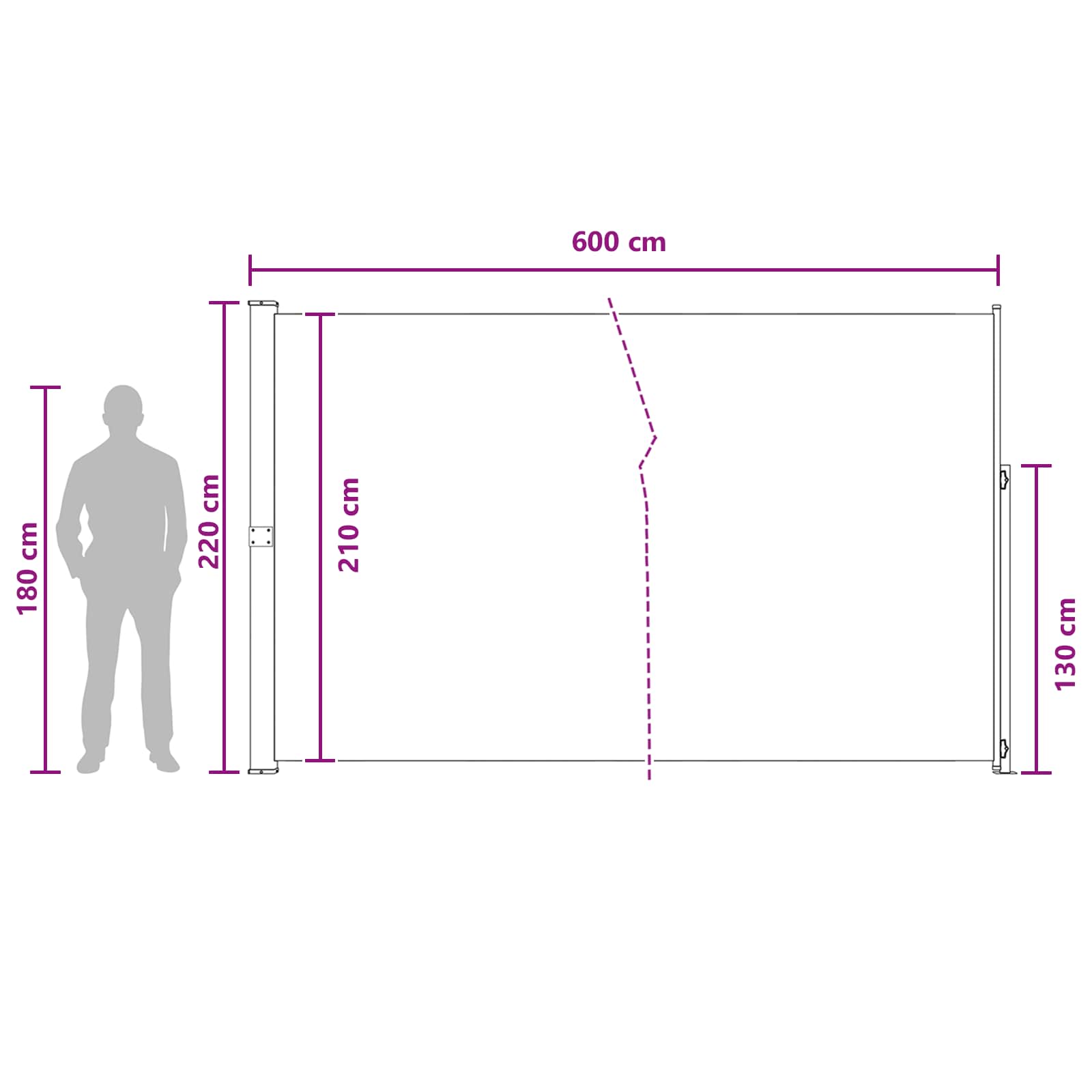 Retraktabilna bočna tende Sivosmeđa 600 x 220 cm Poliester