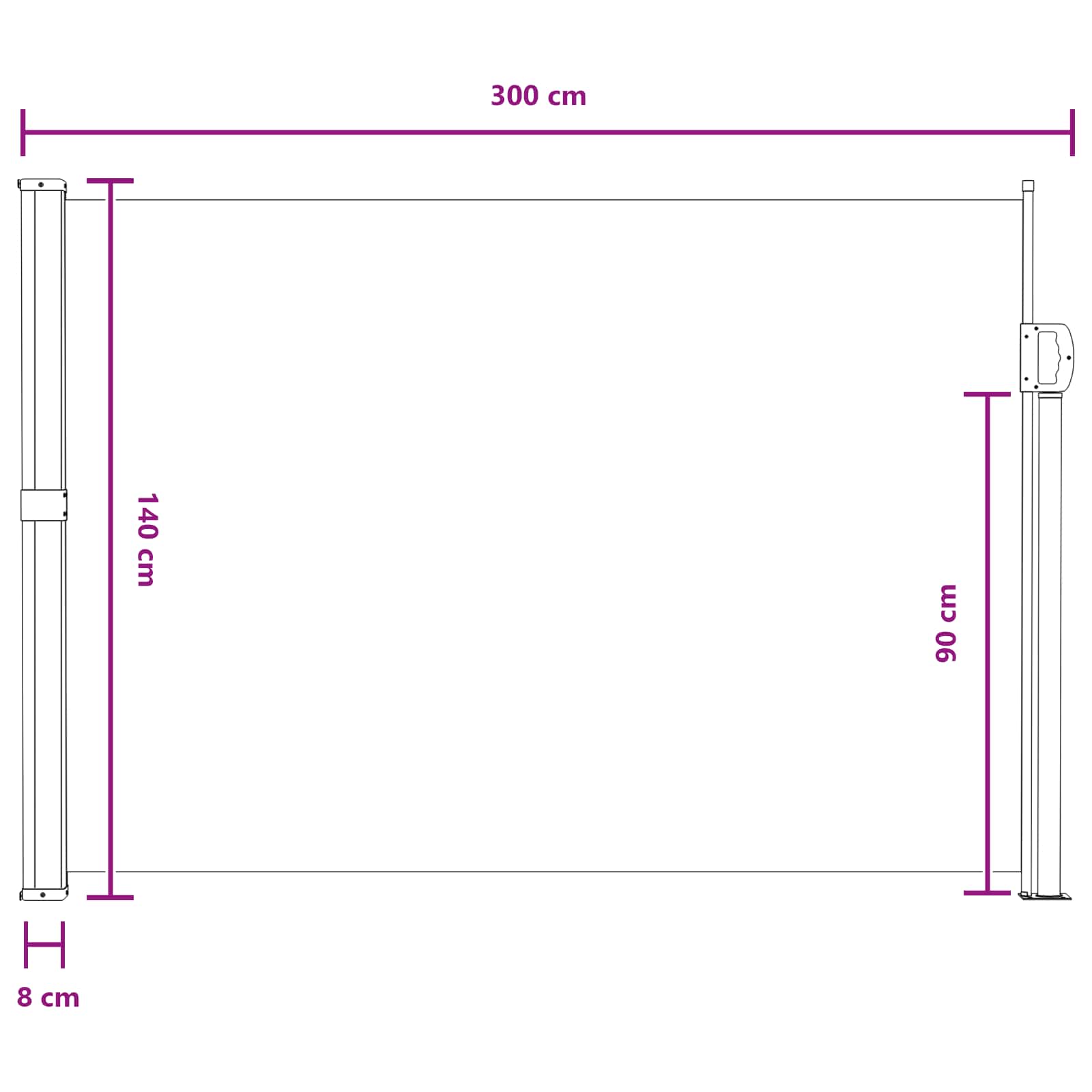 Retraktabilna bočna tende Siva 300 x 140 cm Poliester