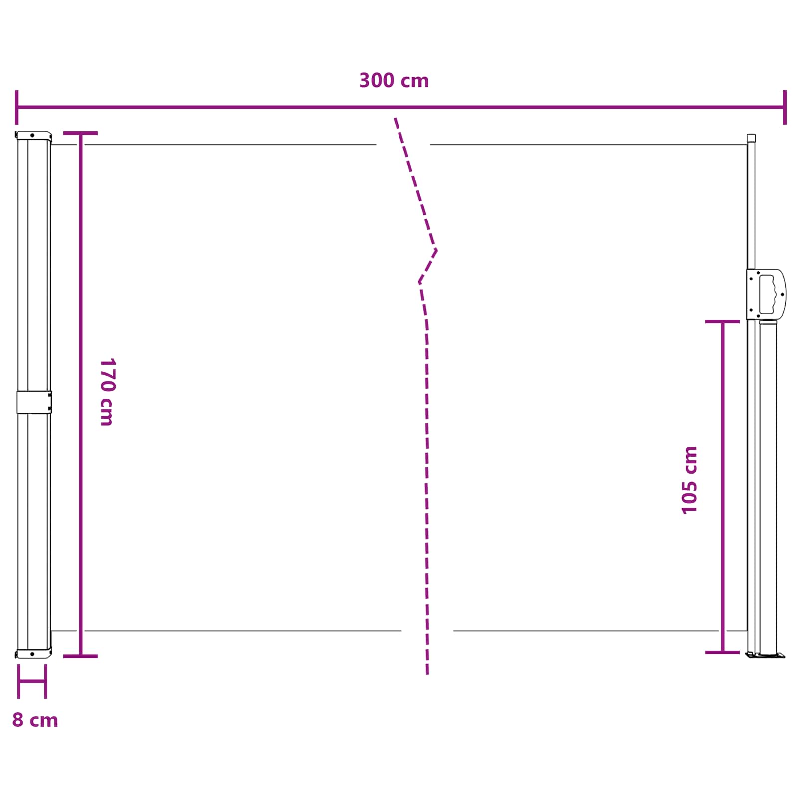 Retraktabilna bočna tende Crna 300 x 170 cm Poliester