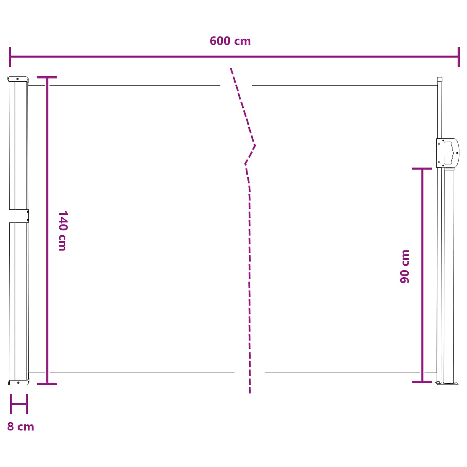 Retraktabilna bočna tende Pijesak 600 x 140 cm Poliester