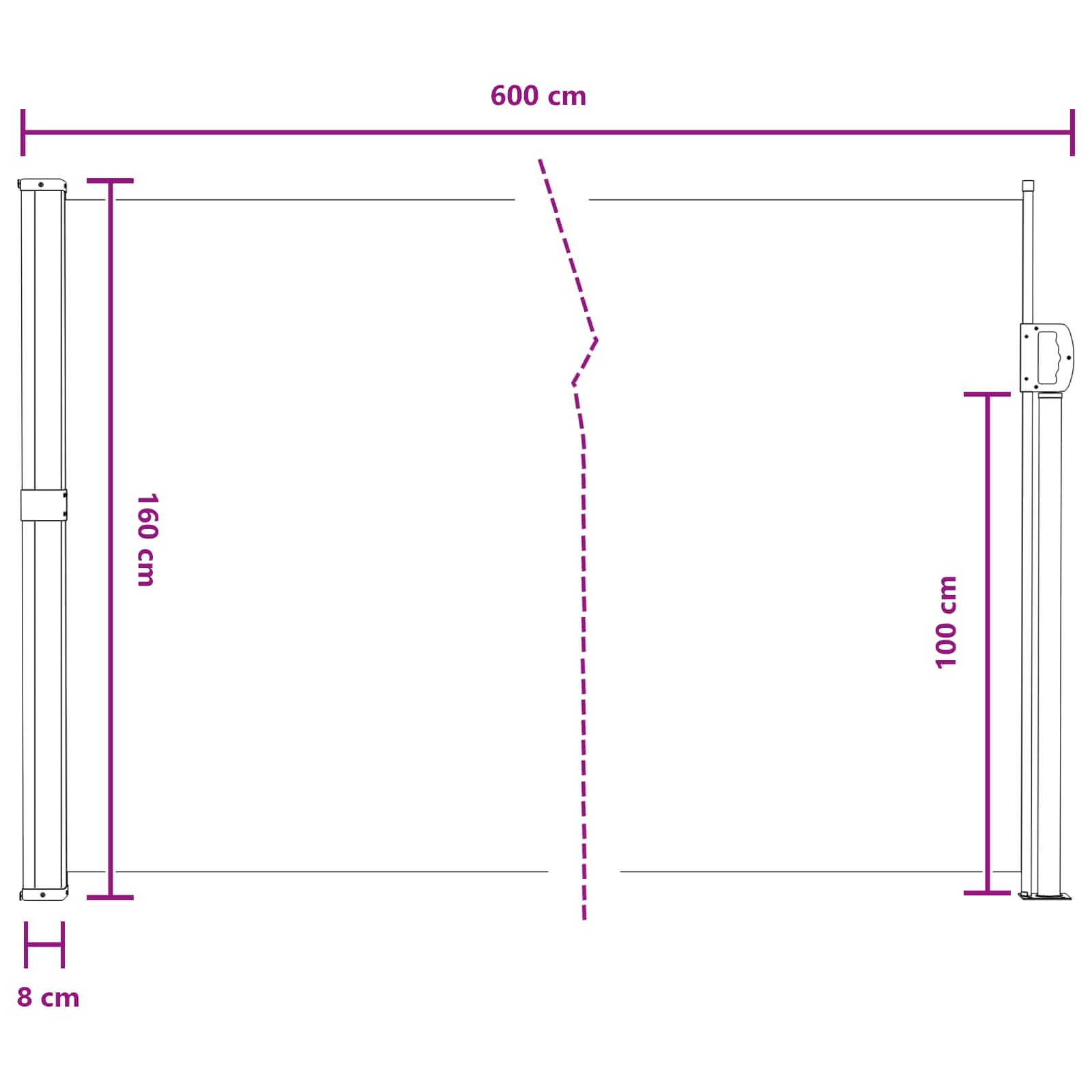 Retraktabilna bočna tende Pijesak 600 x 160 cm Poliester