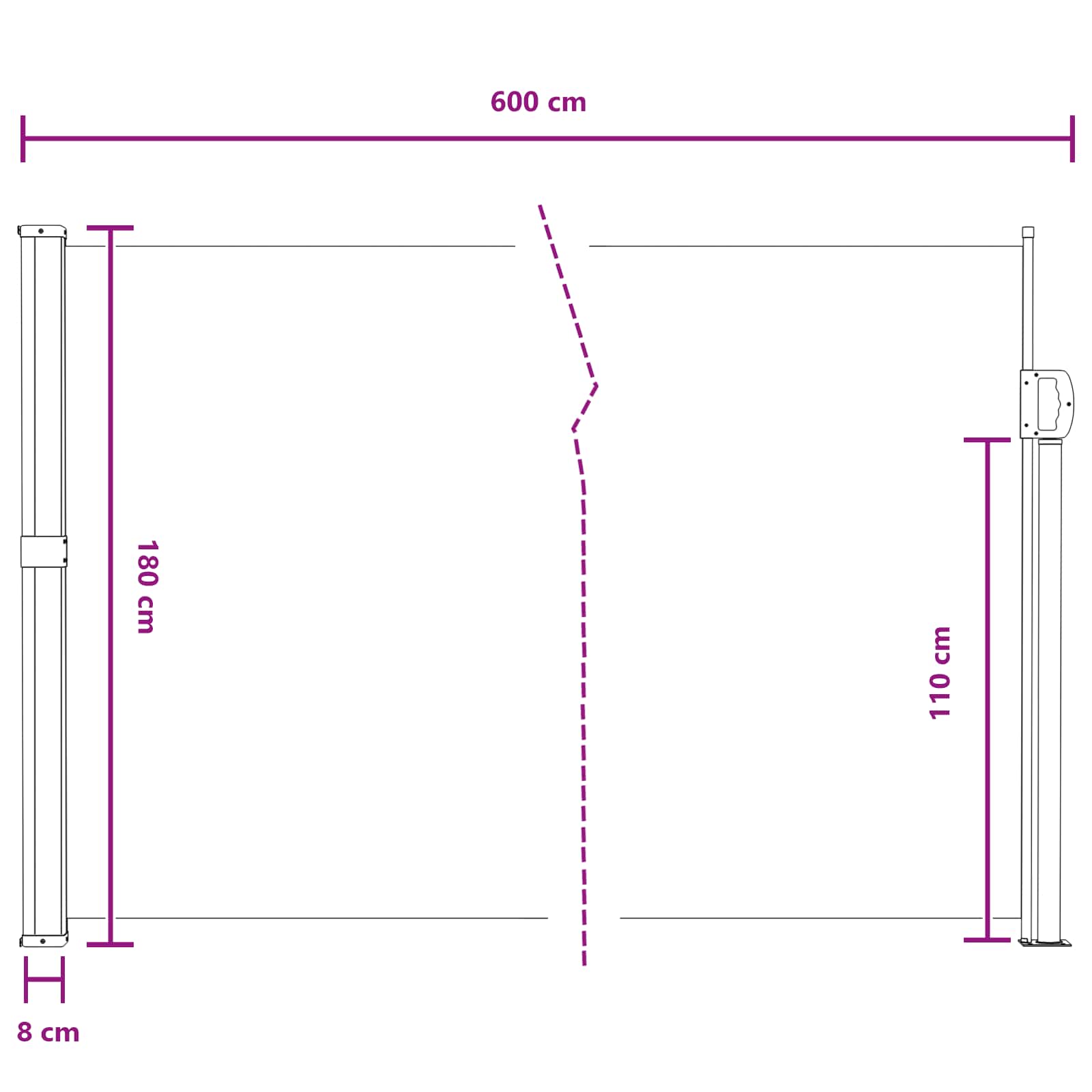 Retraktabilna bočna tende Siva 600 x 180 cm Poliester