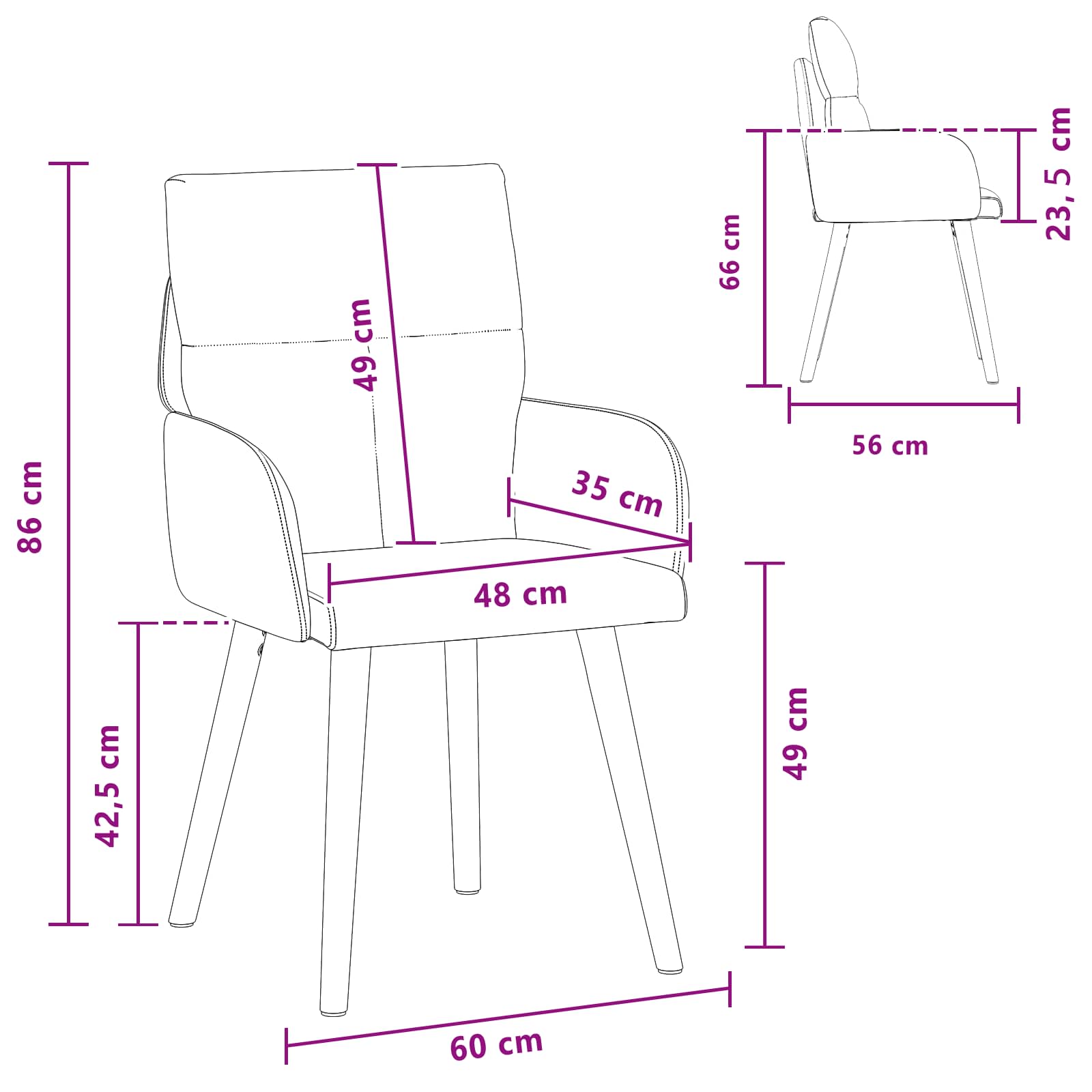 Trpezarijske stolice 4 pcs Tkanina Crna 60 x 56 x 96 cm