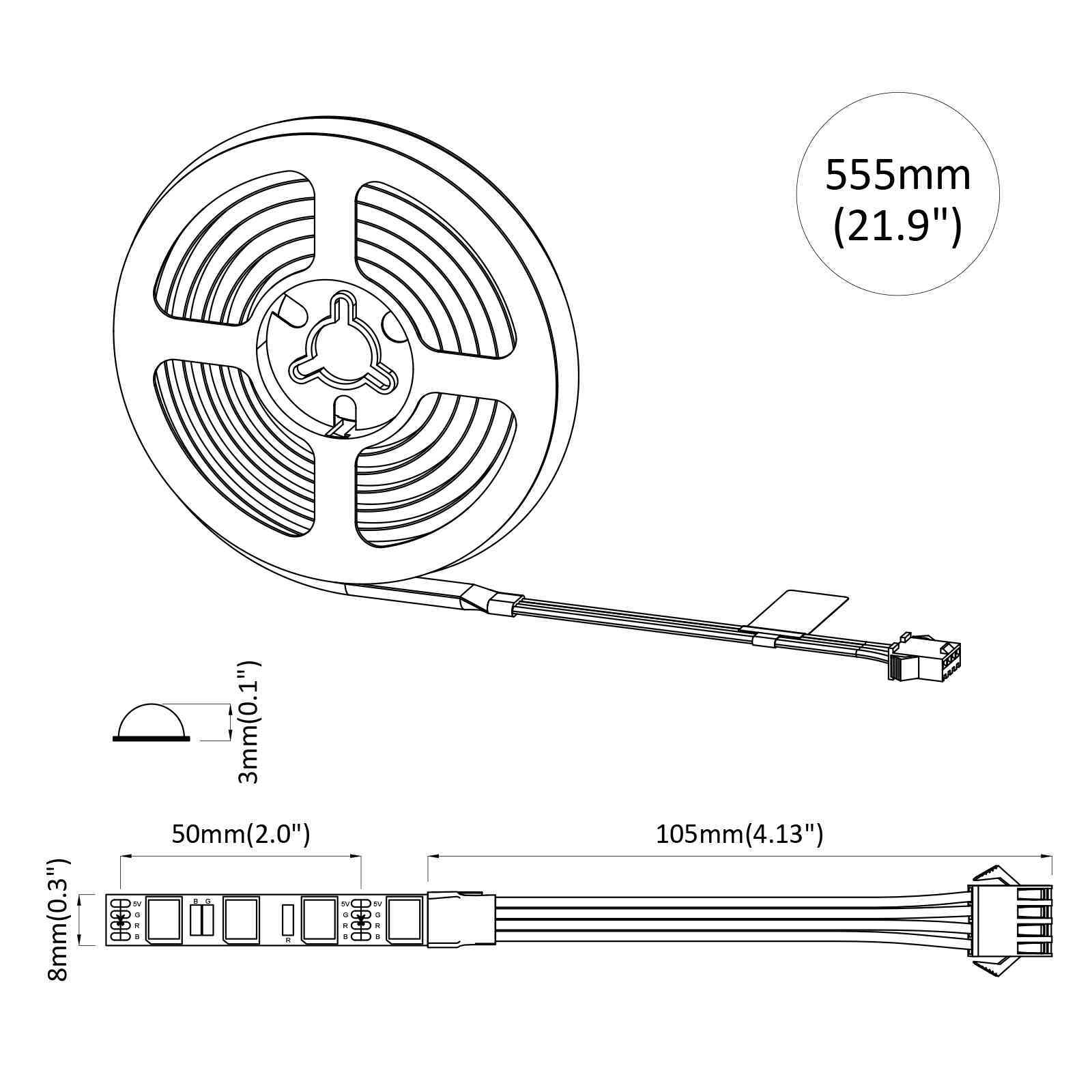 LED traka 12 pcs Crna i prozirna 450 mm Bakar i plastika