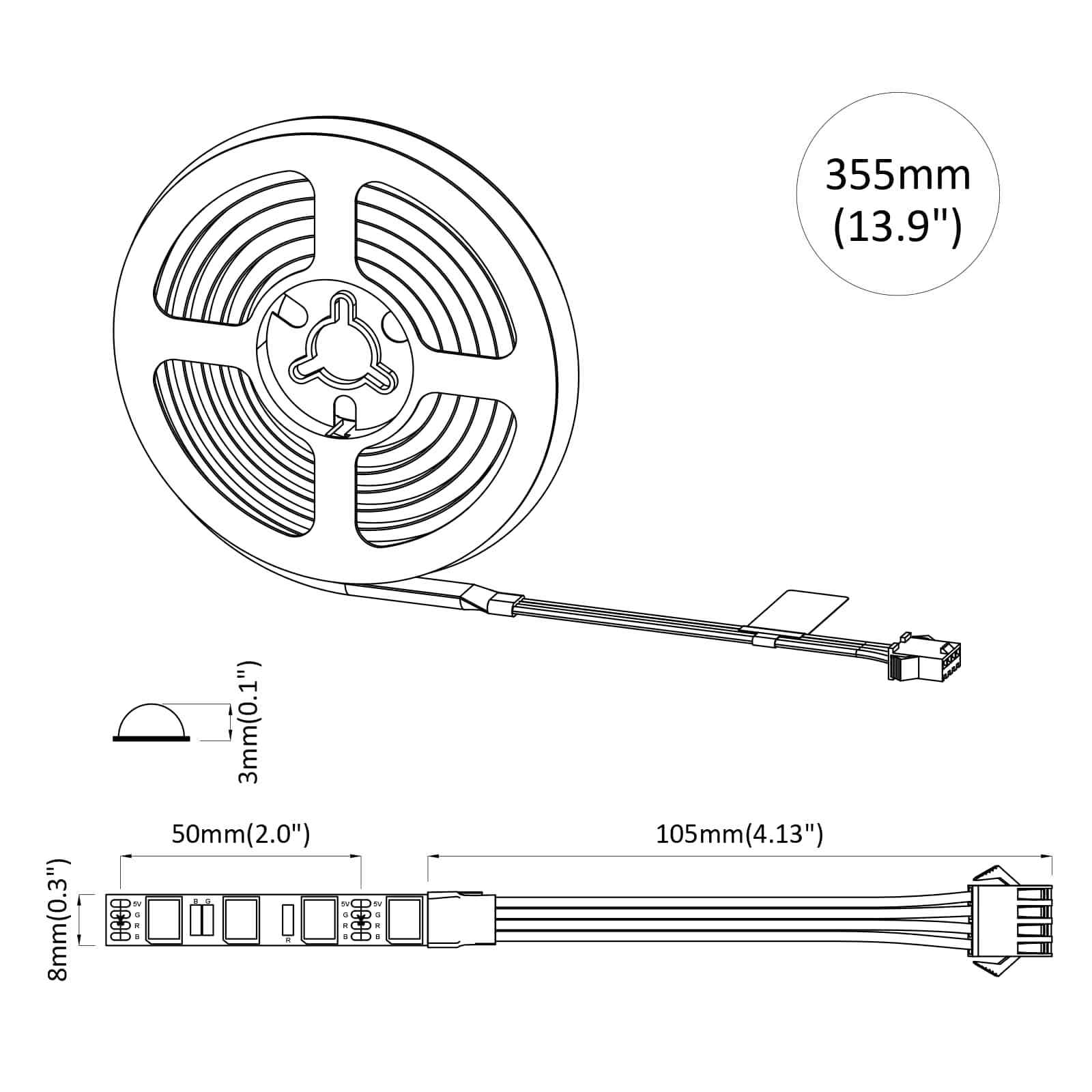 LED traka 2 pcs Crna i prozirna 250 mm Bakar i plastika