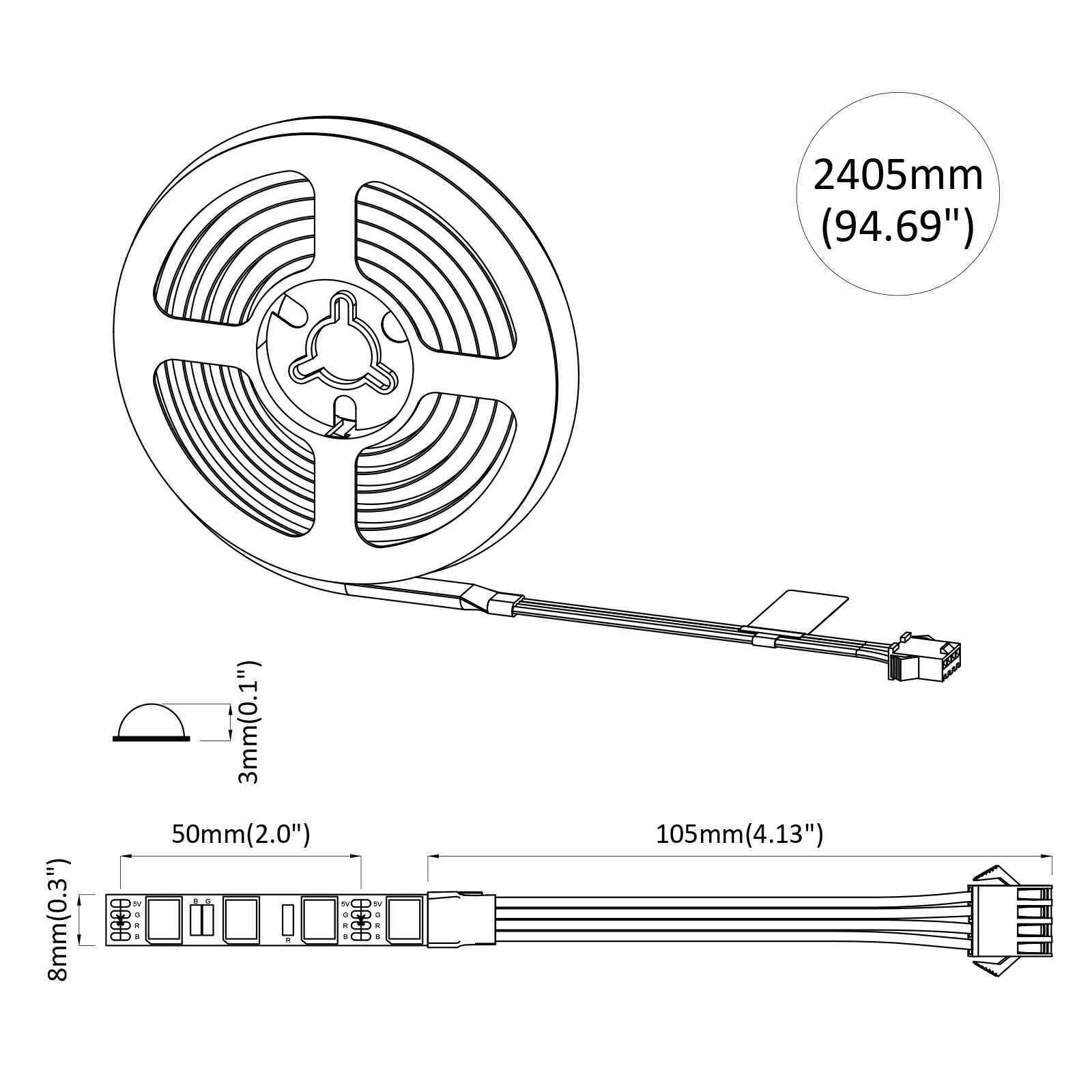 LED traka 12 pcs Crna i prozirna 2300 mm Bakar i plastika