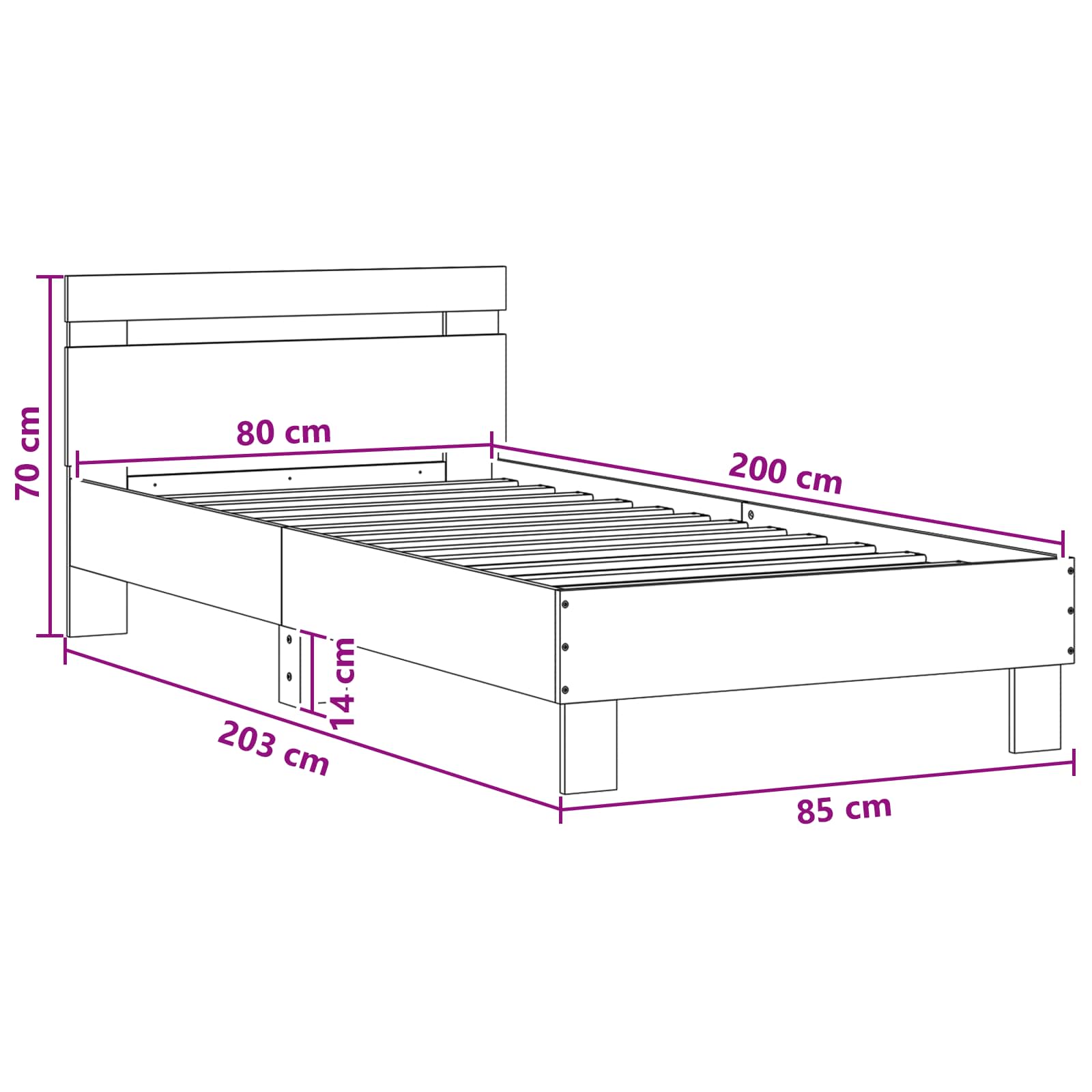 Krevetna konstrukcija s LED svjetlom Siva Sonoma 80 x 200 cm