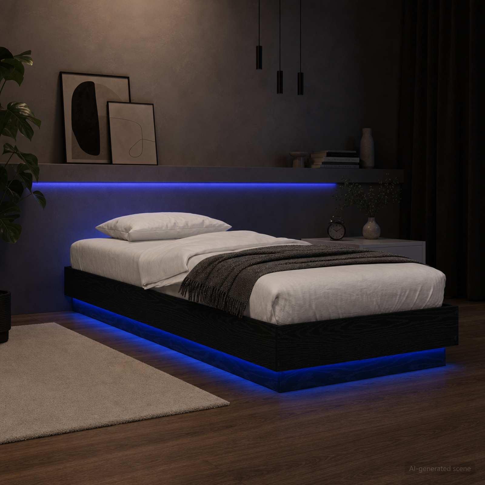Krevetna konstrukcija s LED svjetlom Crni hrast 80 x 200 cm