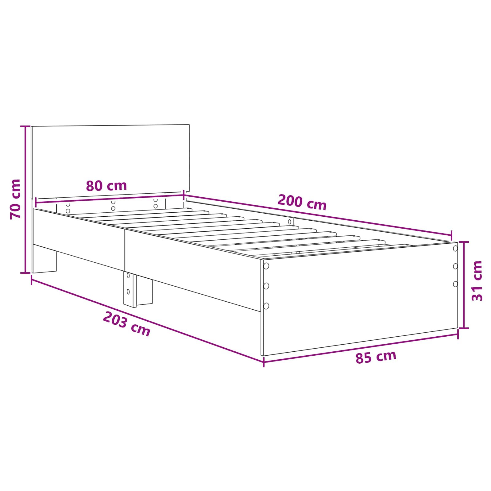 Okvir kreveta s uzglavljem Bijela 80 x 200 cm