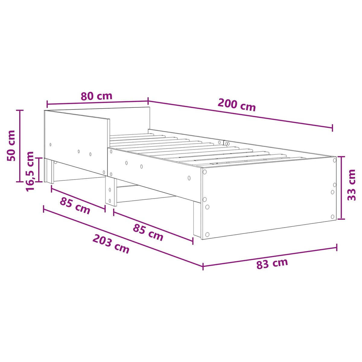 Okvir kreveta s uzglavljem Betonska siva 80 x 200 cm