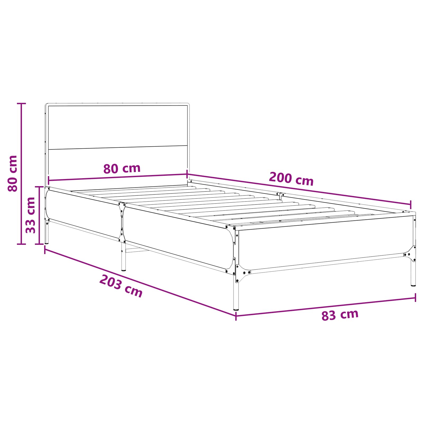 Okvir kreveta s uzglavljem Crni hrast 80 x 200 cm