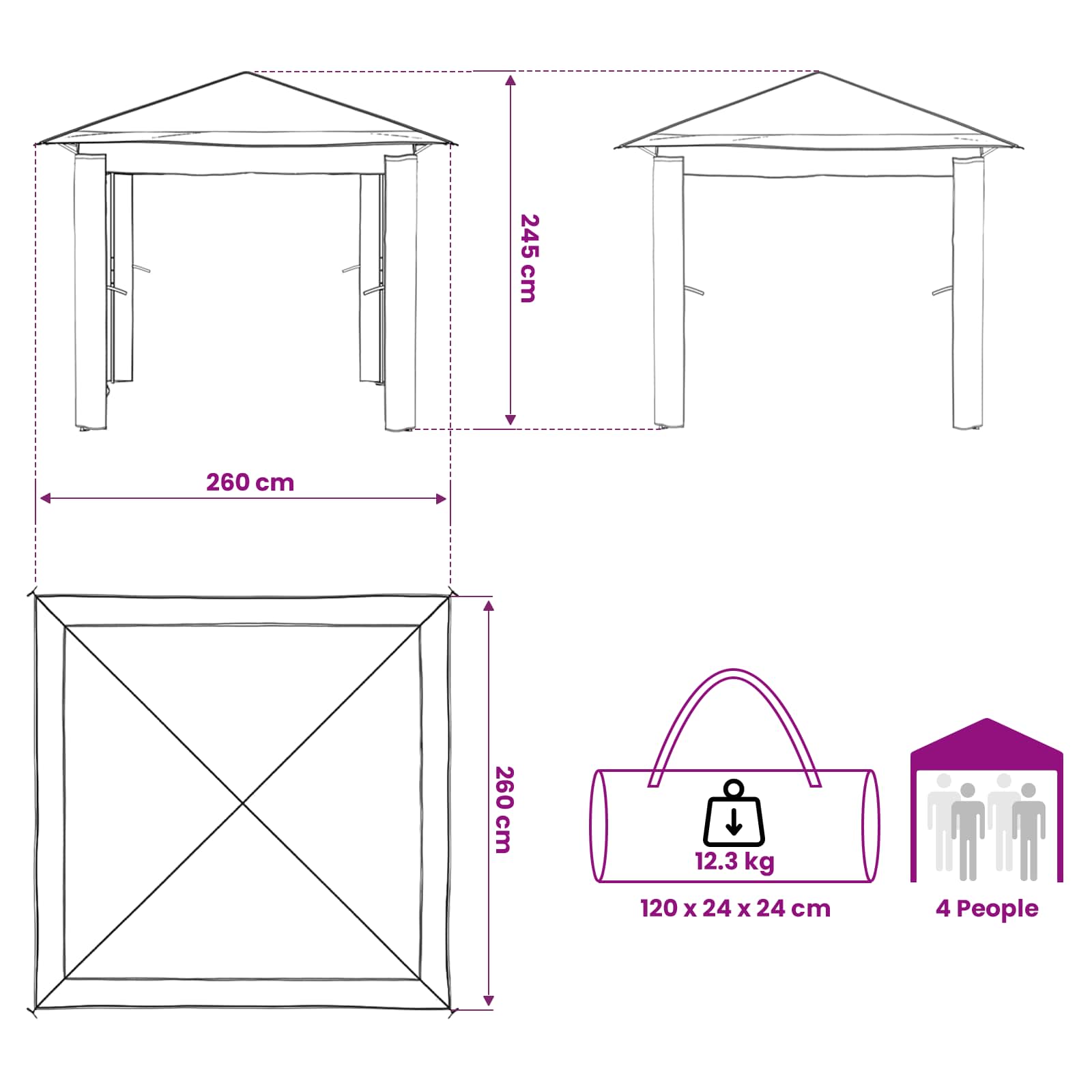 Gazebo bez bočne strane 2,6 x 2,6 m Krema i smeđa