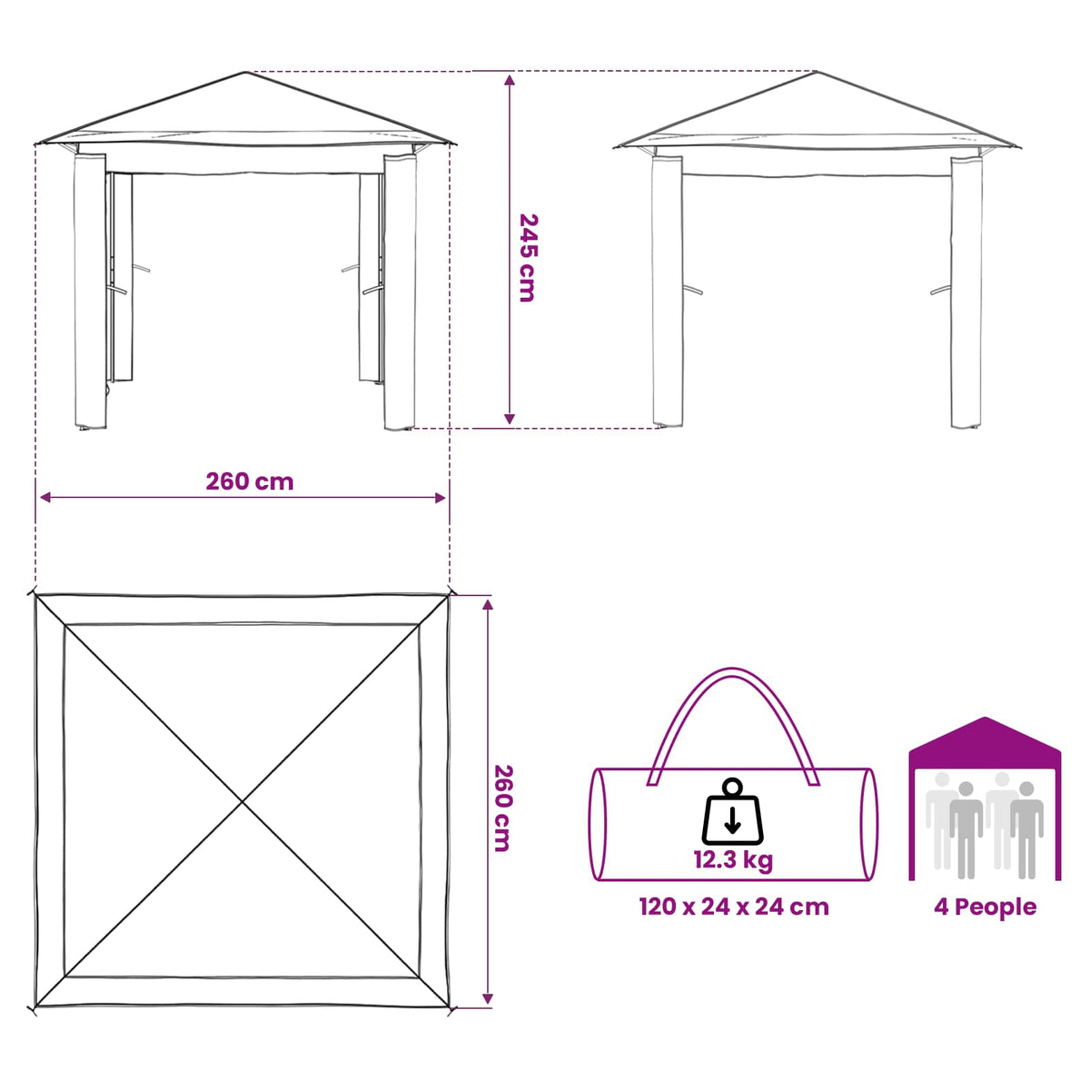 Gazebo bez bočne strane 2,6 x 2,6 m Bež i smeđa