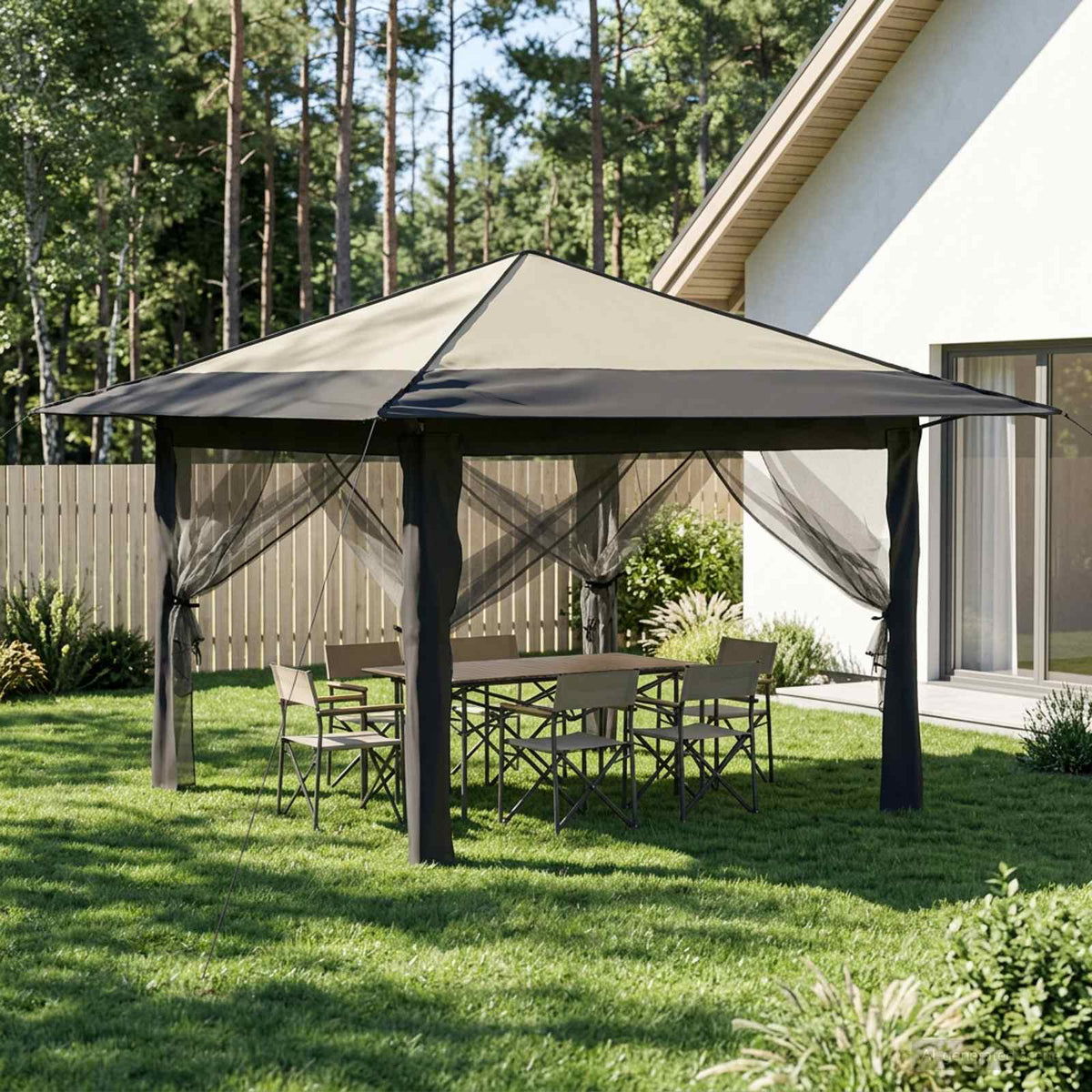 Gazebo s 4 bočne strane Krem i Antracit