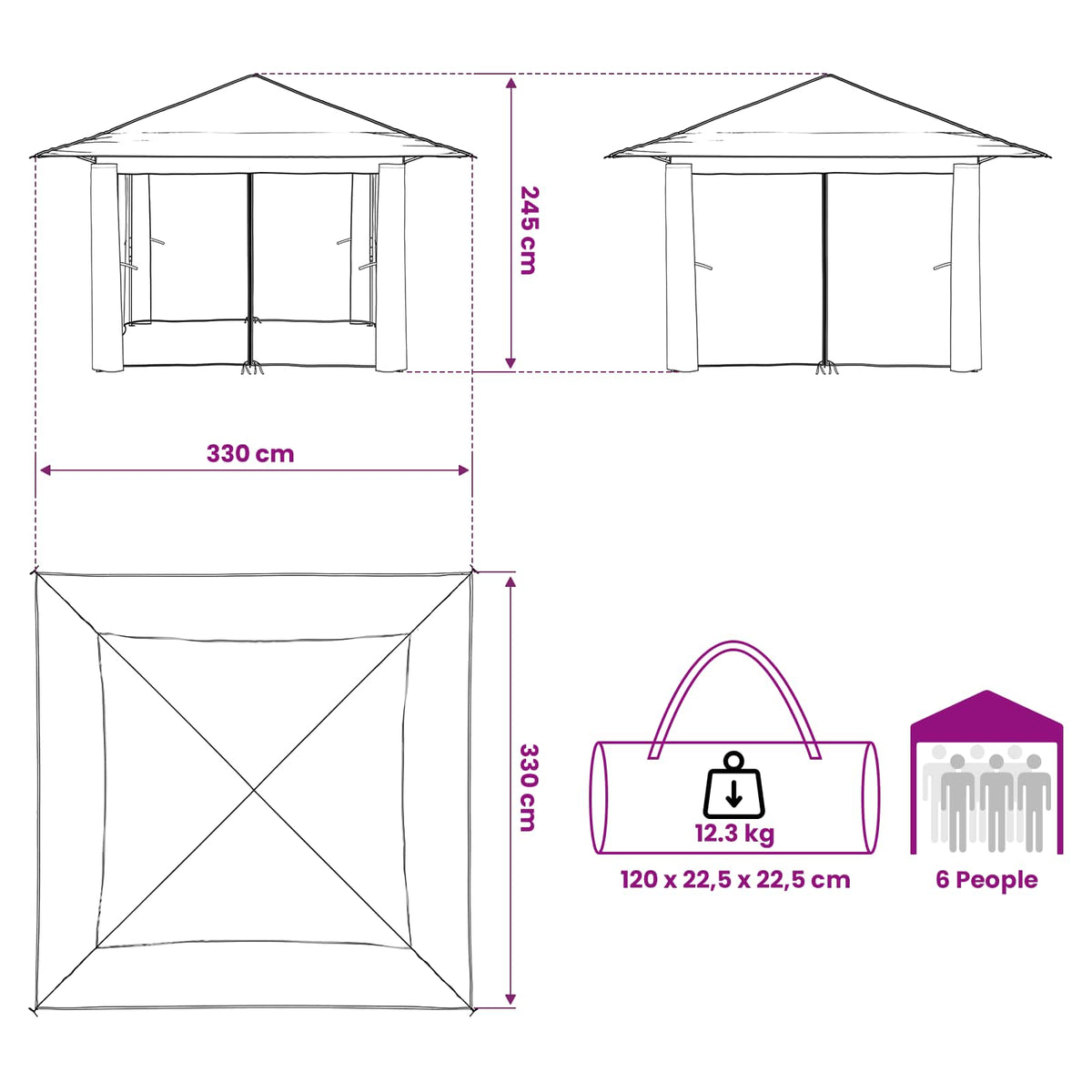 Gazebo s 4 bočne strane Krem i Antracit