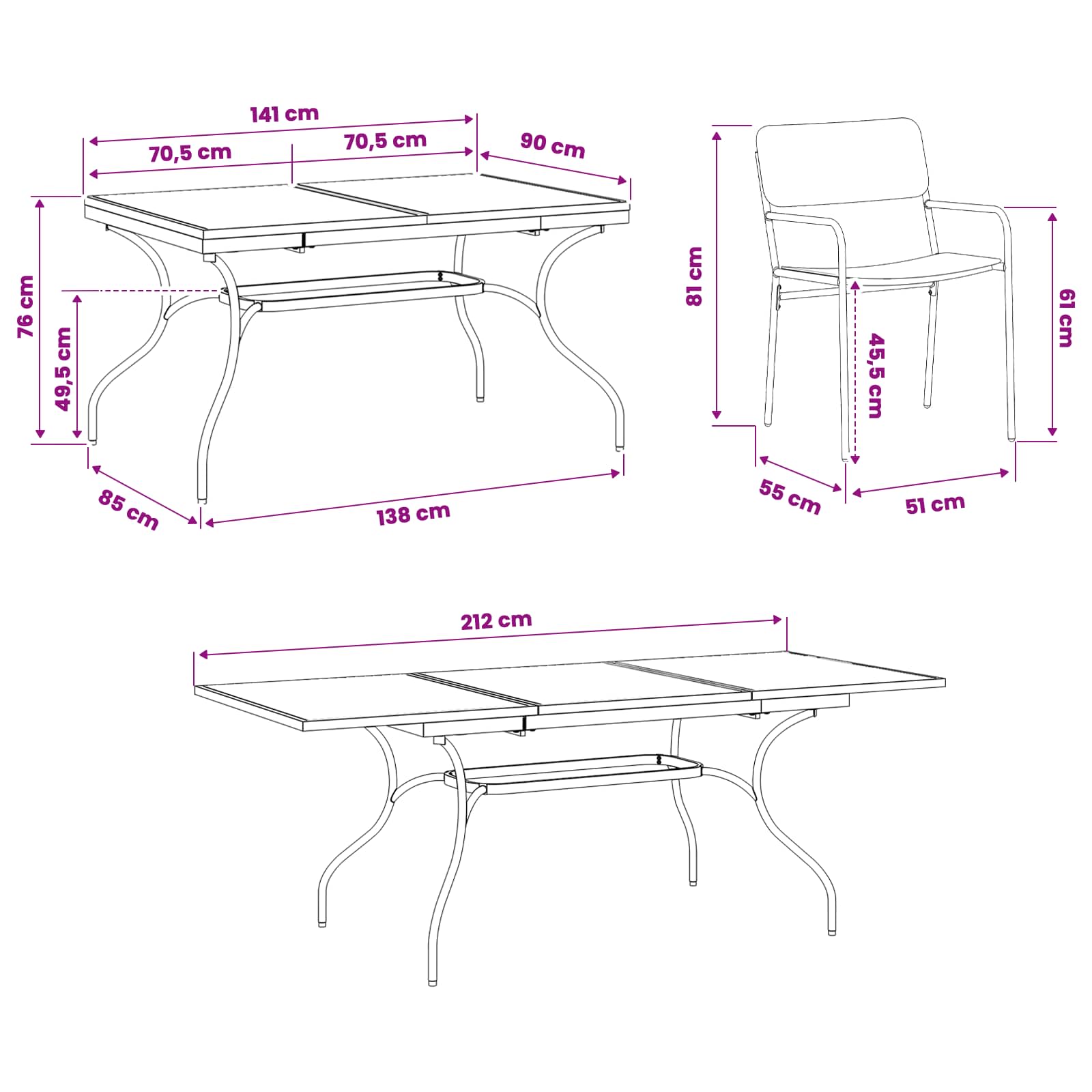 Vrtni set za objed 7 pcs Antracit Čelik