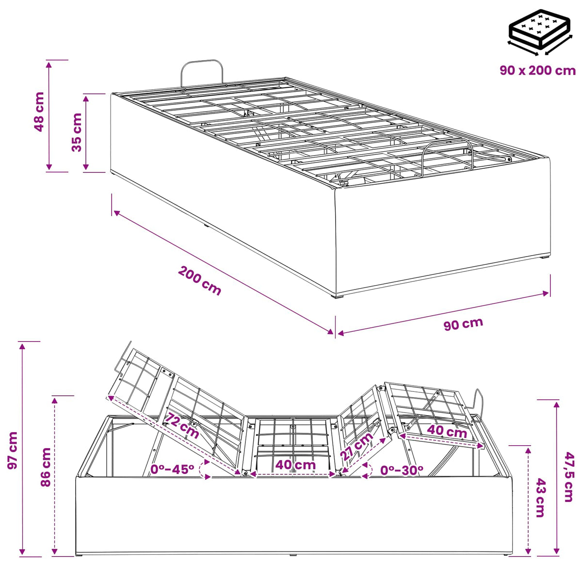 Električni podesivi okvir kreveta Bijela 200 x 90 x 33,5 cm