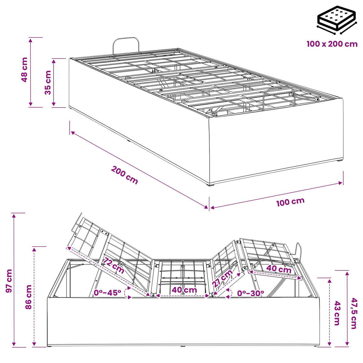Električni podesivi okvir kreveta Smeđa 200 x 100 x 33,5 cm