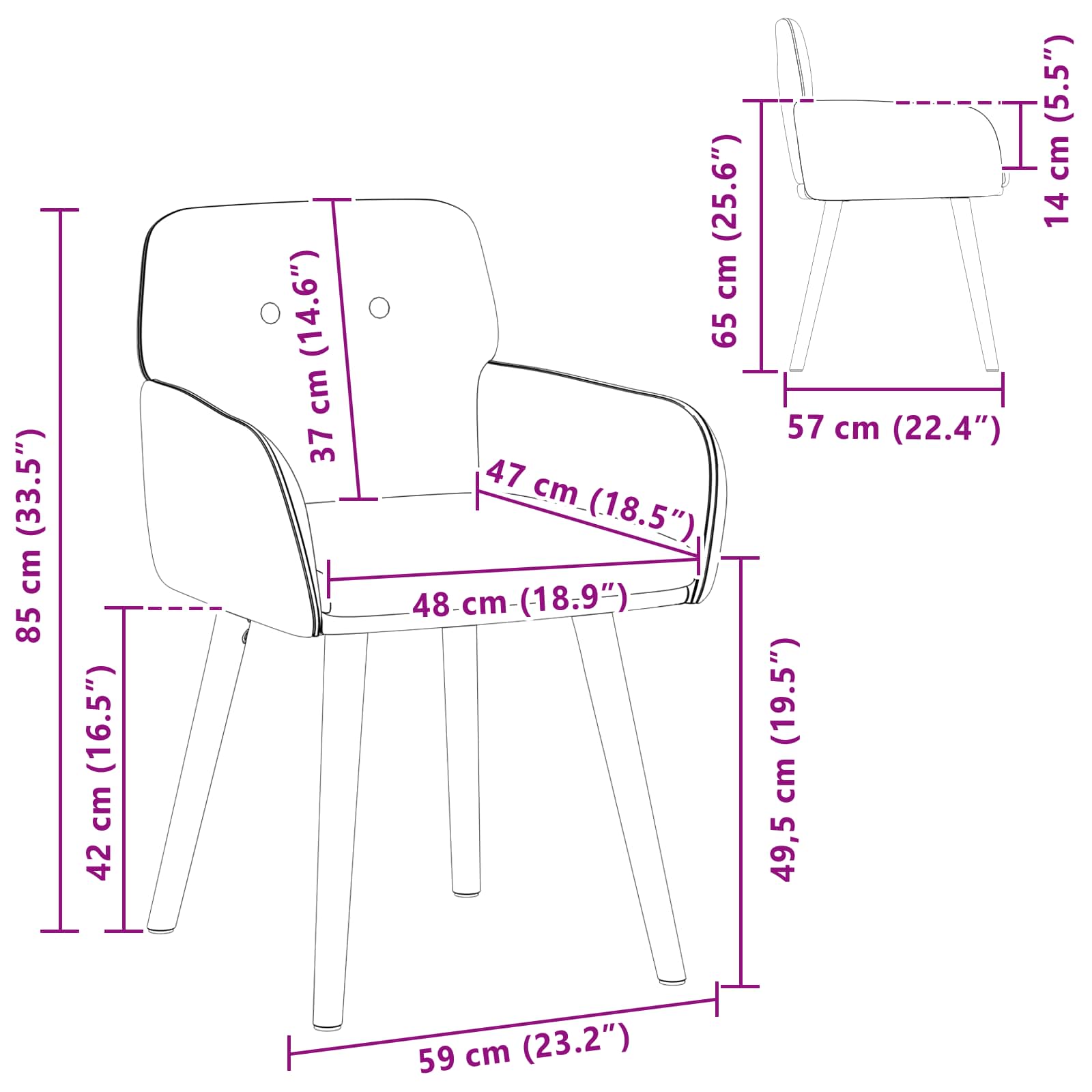 Trpezarijske stolice 2 pcs Bouclé Crna 59 x 57 x 85 cm