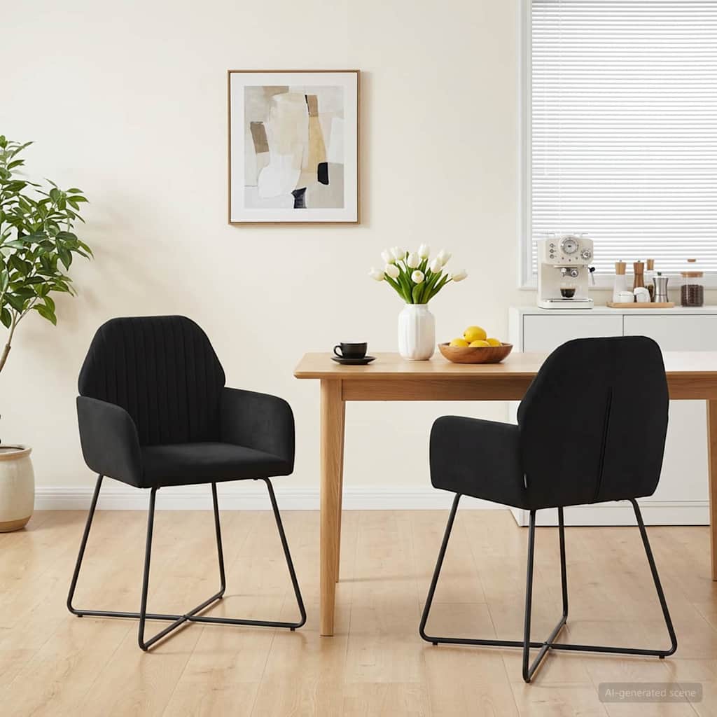Trpezarijske stolice 2 pcs Baršun Crna 55 x 50 x 84 cm