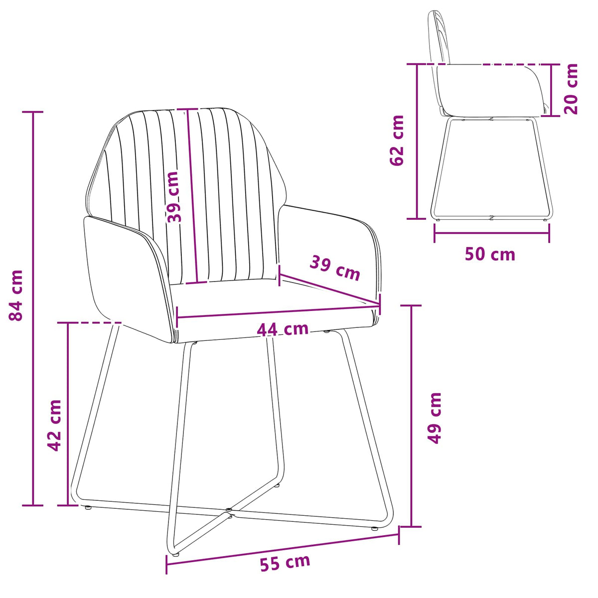 Trpezarijske stolice 2 pcs Baršun Crna 55 x 50 x 84 cm