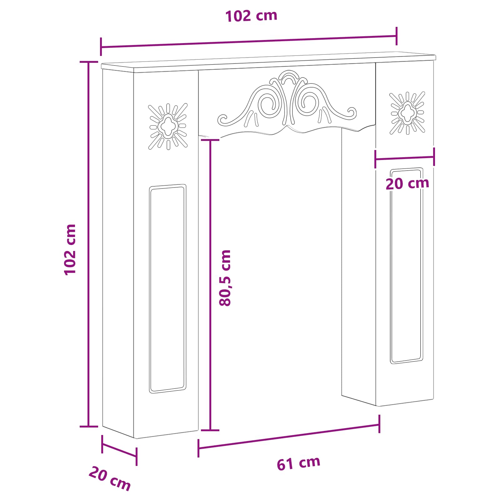 Okvir za kamin Crna 102 x 20 x 102 cm Konstruirano drvo