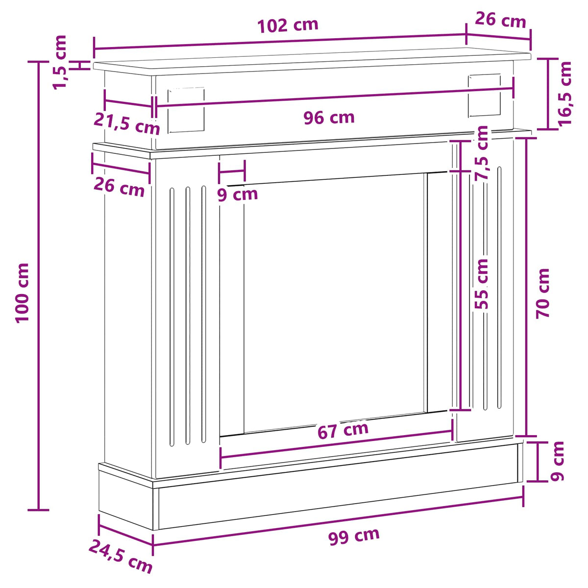Okvir za kamin Bijela 102 x 26 x 100 cm Konstruirano drvo