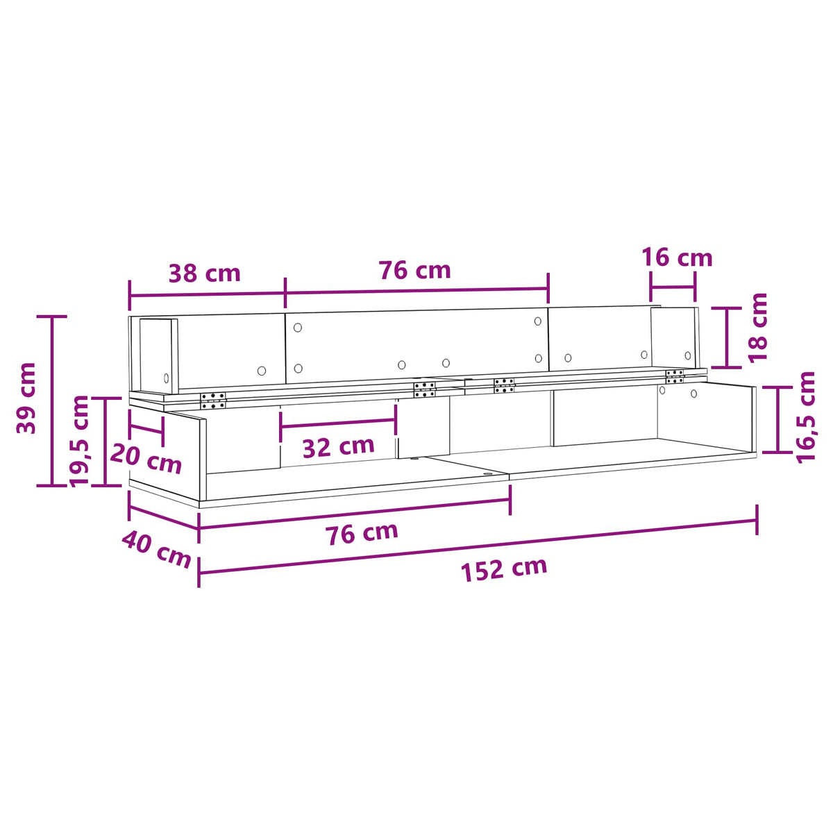 Studio radni stol Crni hrast 152 x 40 x 19,5 cm