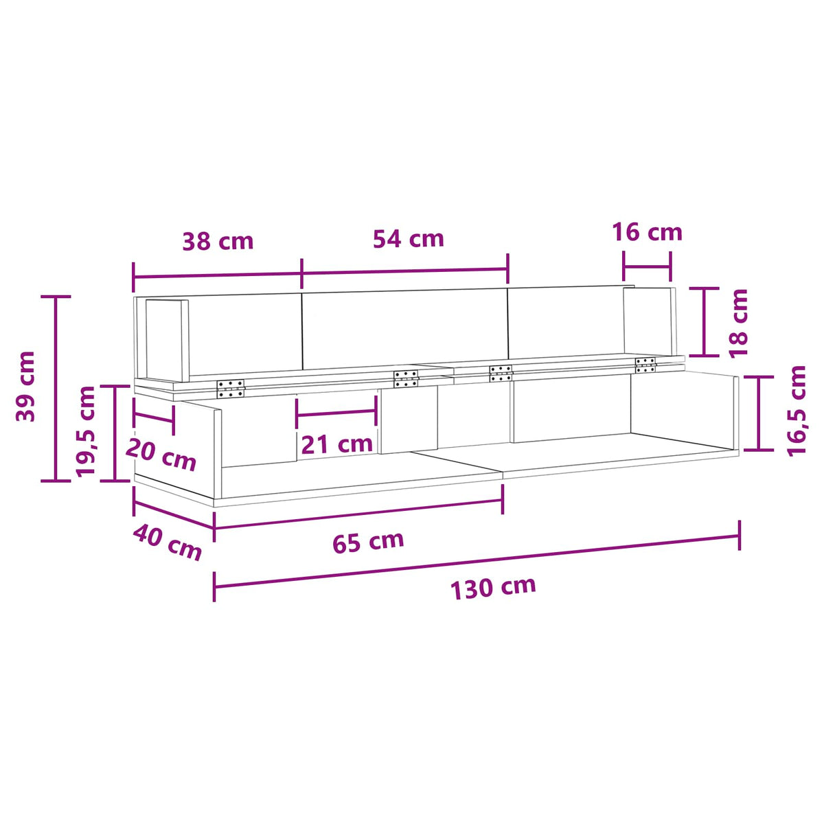 Studio radni stol Bijela 130 x 40 x 19,5 cm Konstruirano drvo