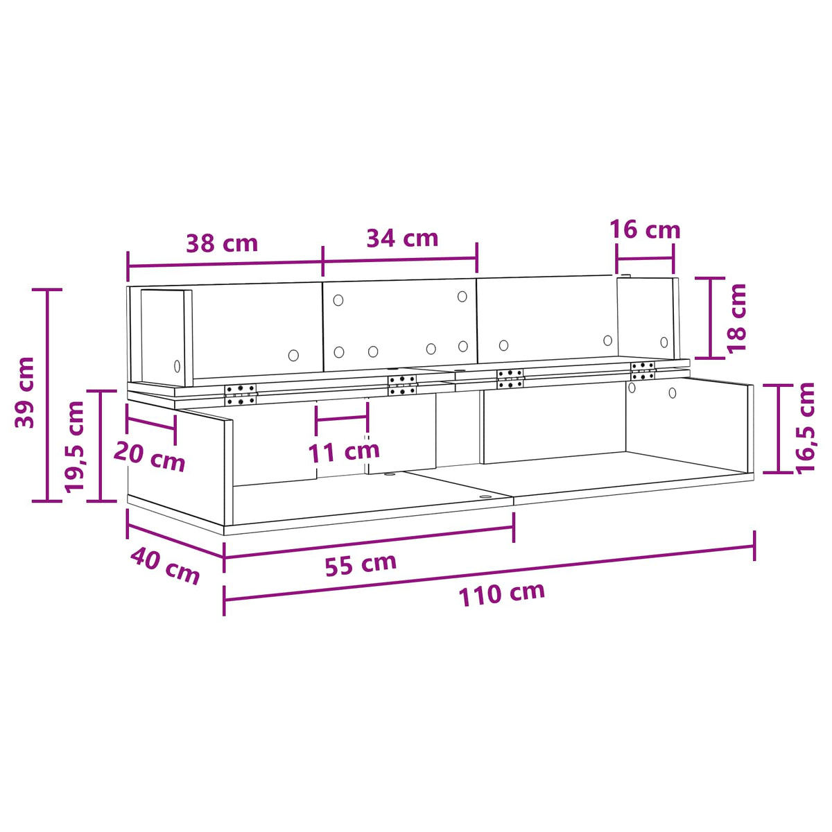 Studio radni stol Hrast artisan 110 x 40 x 19,5 cm