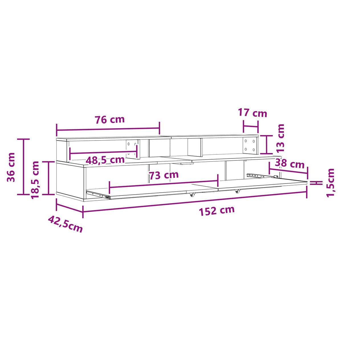 Studio radni stol Crni hrast 152 x 42,5 x 36 cm